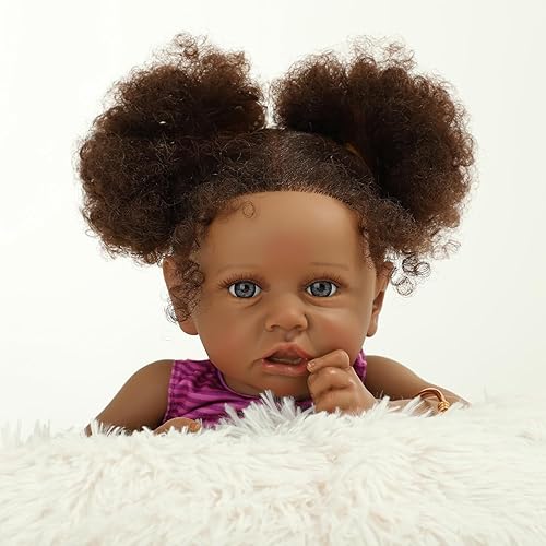 Muñecas Reborn de Bebé Niña Negra, Muñeca de Bebé Realista de 22" Muñeca Recién Nacida Afroamericana Realista Bebe Caramel Como de la Vida Real con
