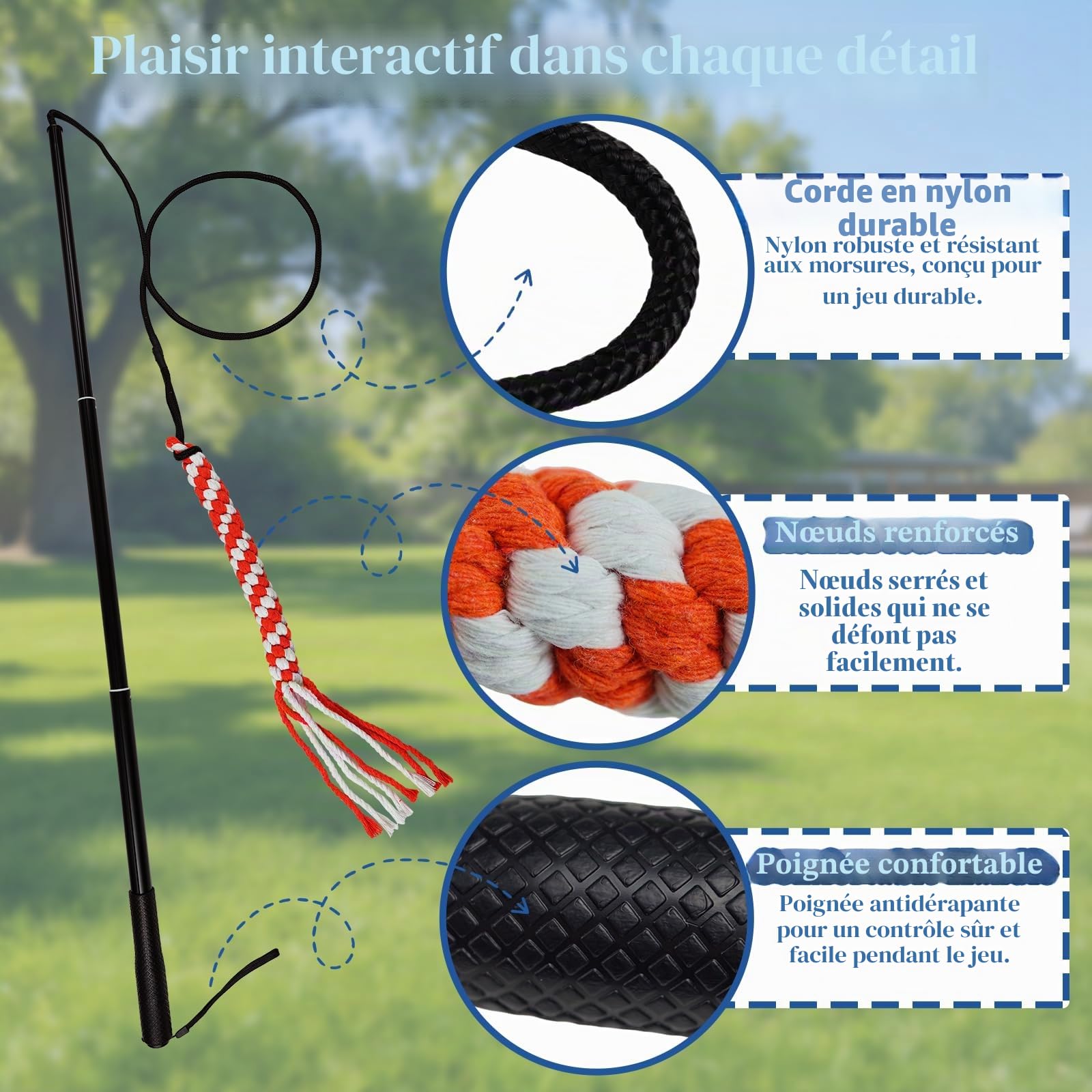 ASOCEA Flirt Pôle Chien Baguette Teaser Extensible pour Chien Jouet Interactif Extérieur Bâton De Flirt pour Animaux De Compagnie avec 2 Cordes en Coton à Mâcher Chasing Tail pour Petits Chiens