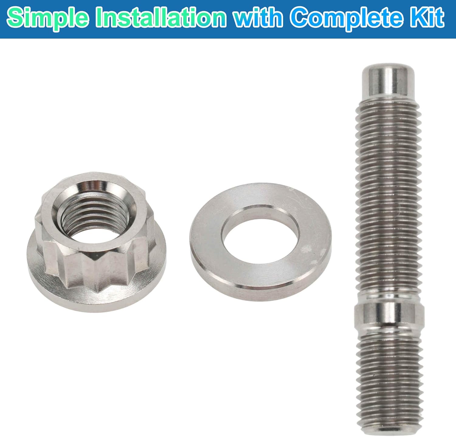12 Set Titanium Alloy Exhaust Manifold Bolt M10 X 54mm Pitch 1.25 Exhaust Manifold Stud Kit Screws Nuts Washers Silver Tone