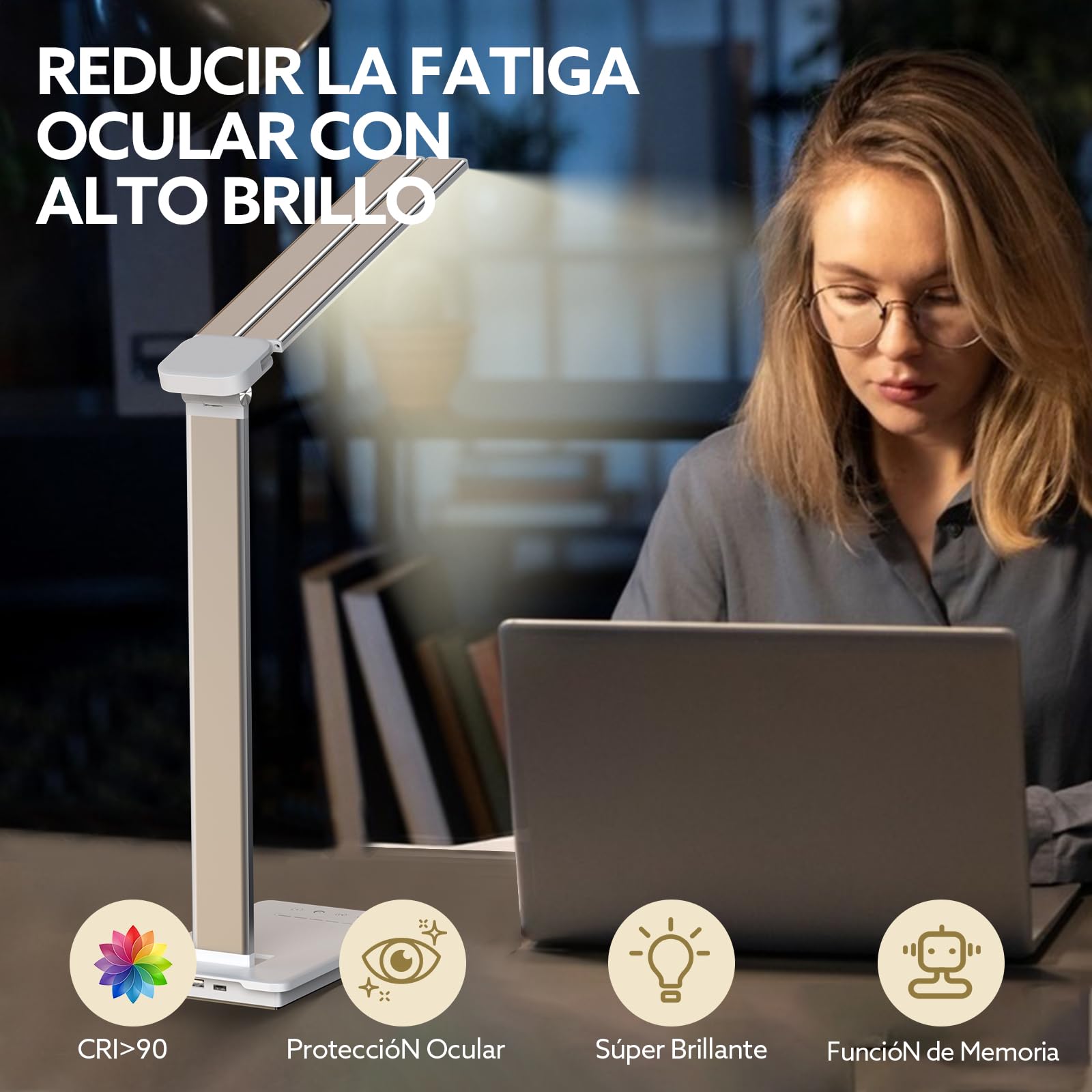 LENDOO LED Lampara Escritorio,Doble Cabeza Flexo LED Escritorio, Batería Inalámbrica 700 Lumen con 5 Modos Regulable 3000K-6500K, Cuidado Ocular,Temporizador de 30/60min,para Trabajo Estudio