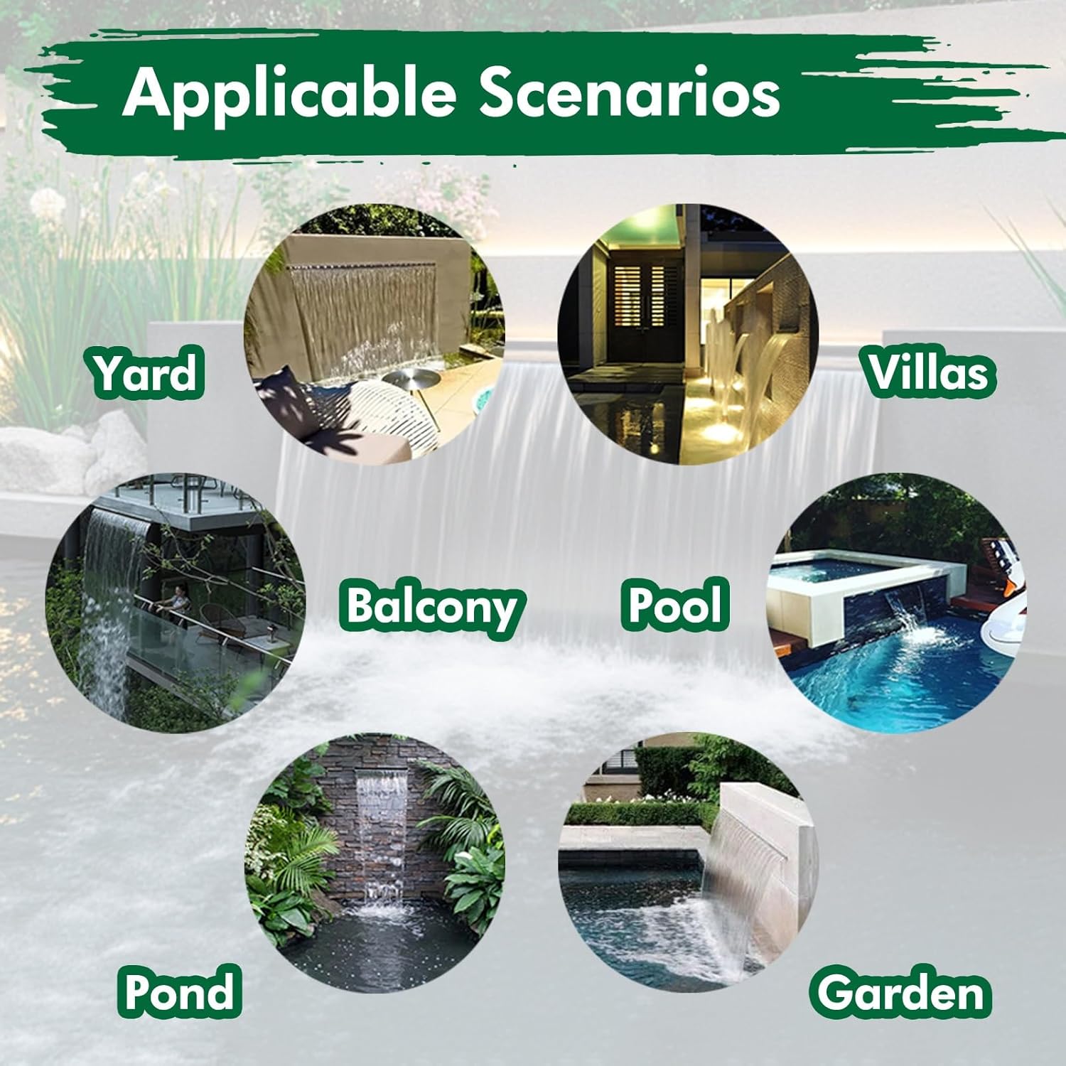 Extra Long Outdoor Pond Waterfall Spillway with Connector, Heavy Duty Swimming Pool Water Feature Device, Commercial Yard Patio Waterfall Fountain Outdoor Indoor(Black,110cm/43.3inch)