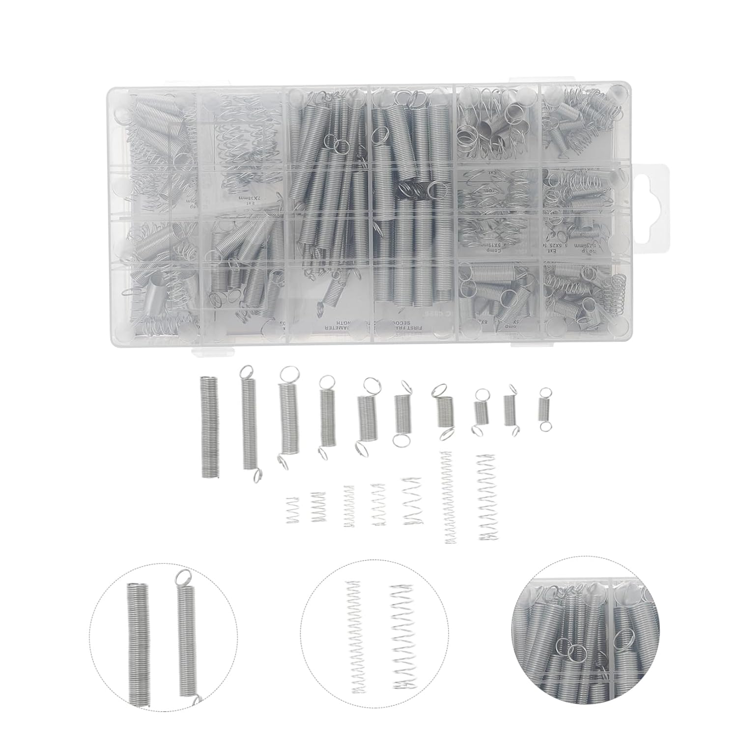 200pcs Galvanized Spring Set Assorted Compression and Extension Springs for Automotive Appliances and Electronics