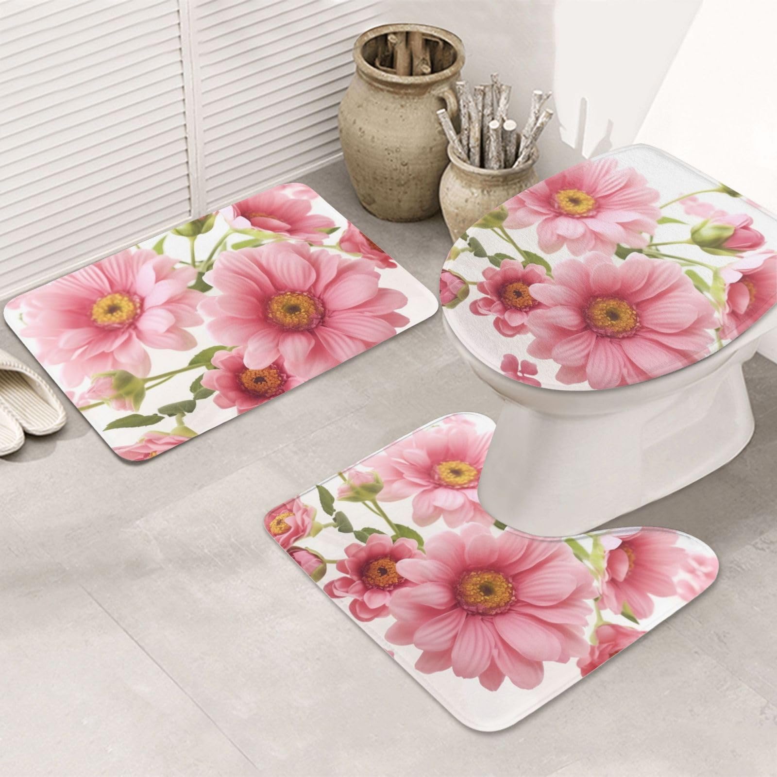 Tapis de salle de bain lot de 3 en microfibre avec contour U et housse WC gris