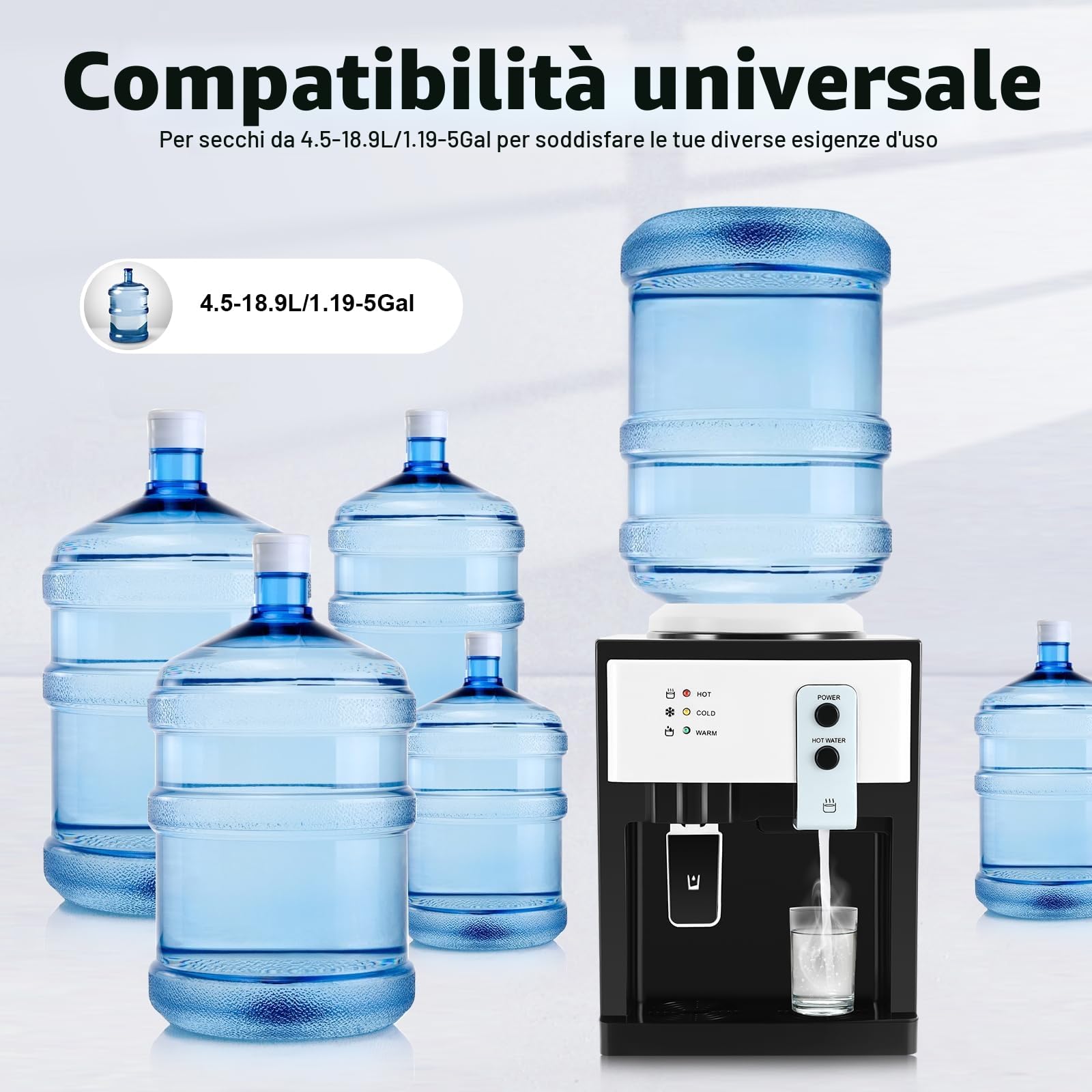 Distributore di acqua refrigeratore d'acqua per ufficio 575W Macchina per bere elettrica calda e fredda per 4,5-18,9 l di acqua in un secchio