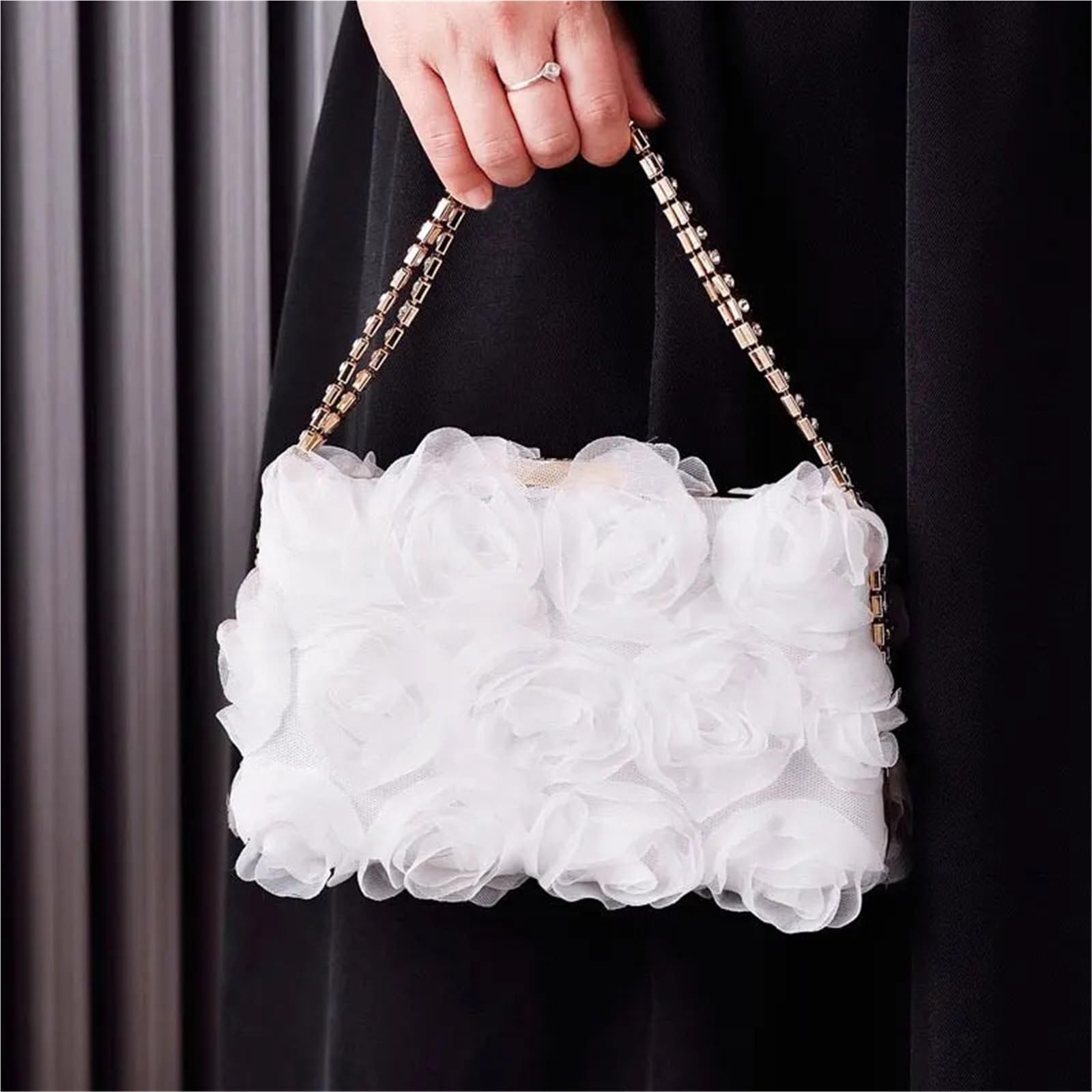 Damen 3D Blumen Clutch Tasche Frauen Süße Chiffon Floral Abend Party Handtasche Luxus Handgemachte Strass Kleid Tasche Büro Dame Vielseitige Umhängetasche
