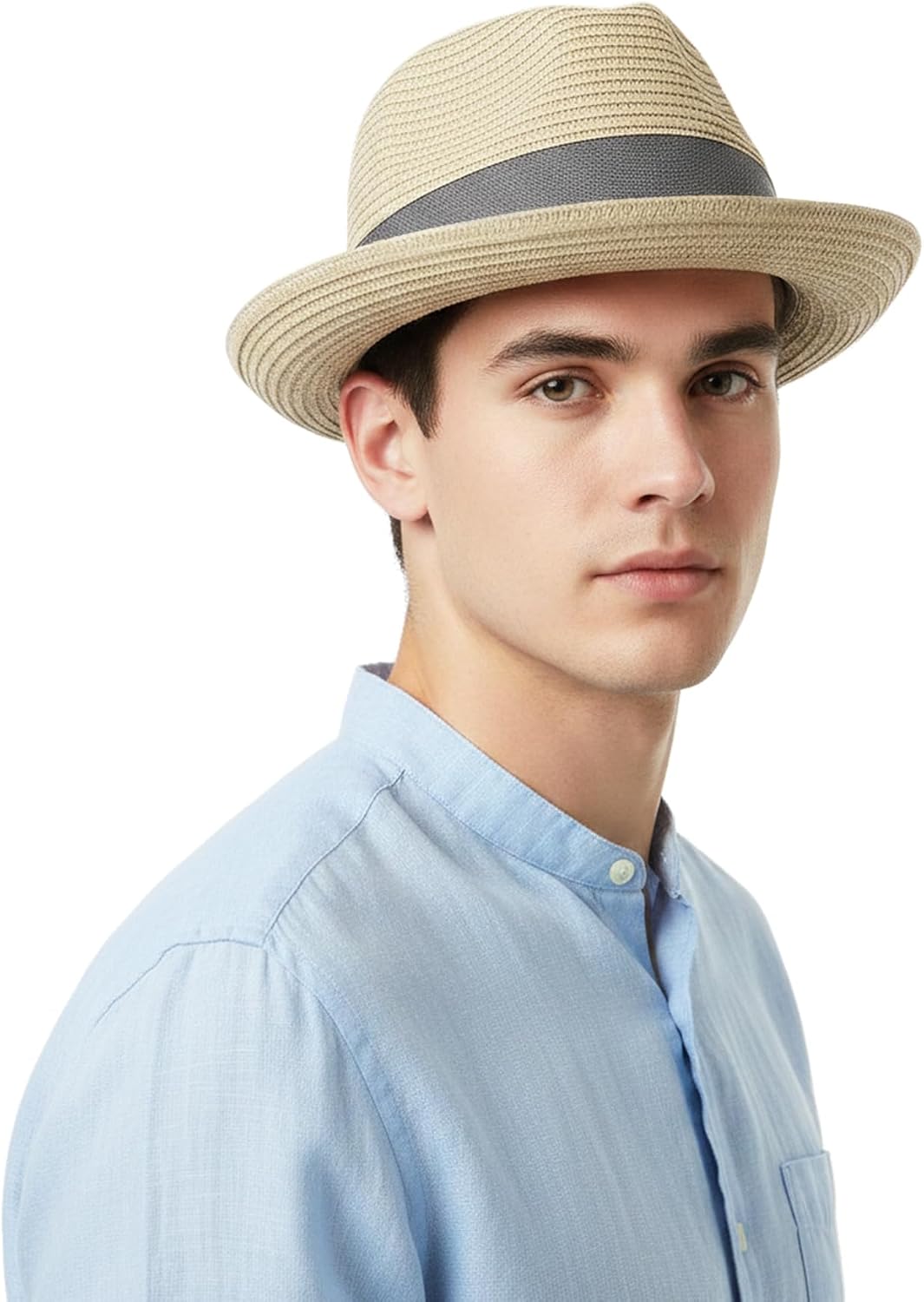 Lisianthus Straw Fedora Trilby Hat Packable Summer Beach Sun Hat | Trucker Hat, for Men & Women, Golf Sport, Cotton, Soft, Breathable, Adjustable Fit, Outdoor Casual Wear, Sun Protection
