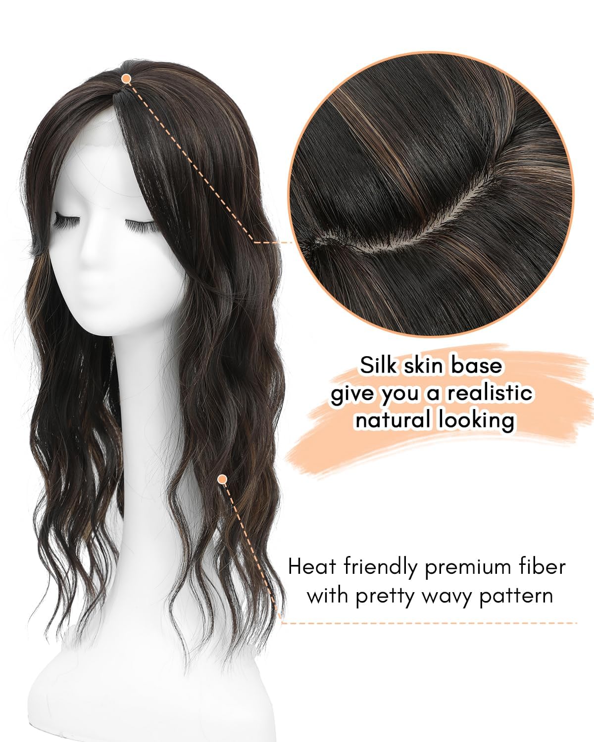 Fine Plus 20inch Wavy Synthetic Hair Topper for Women with Thinning Hair Ombre Highlight, Clip In Fringe Toppers, Add Hair Volume - Image 2