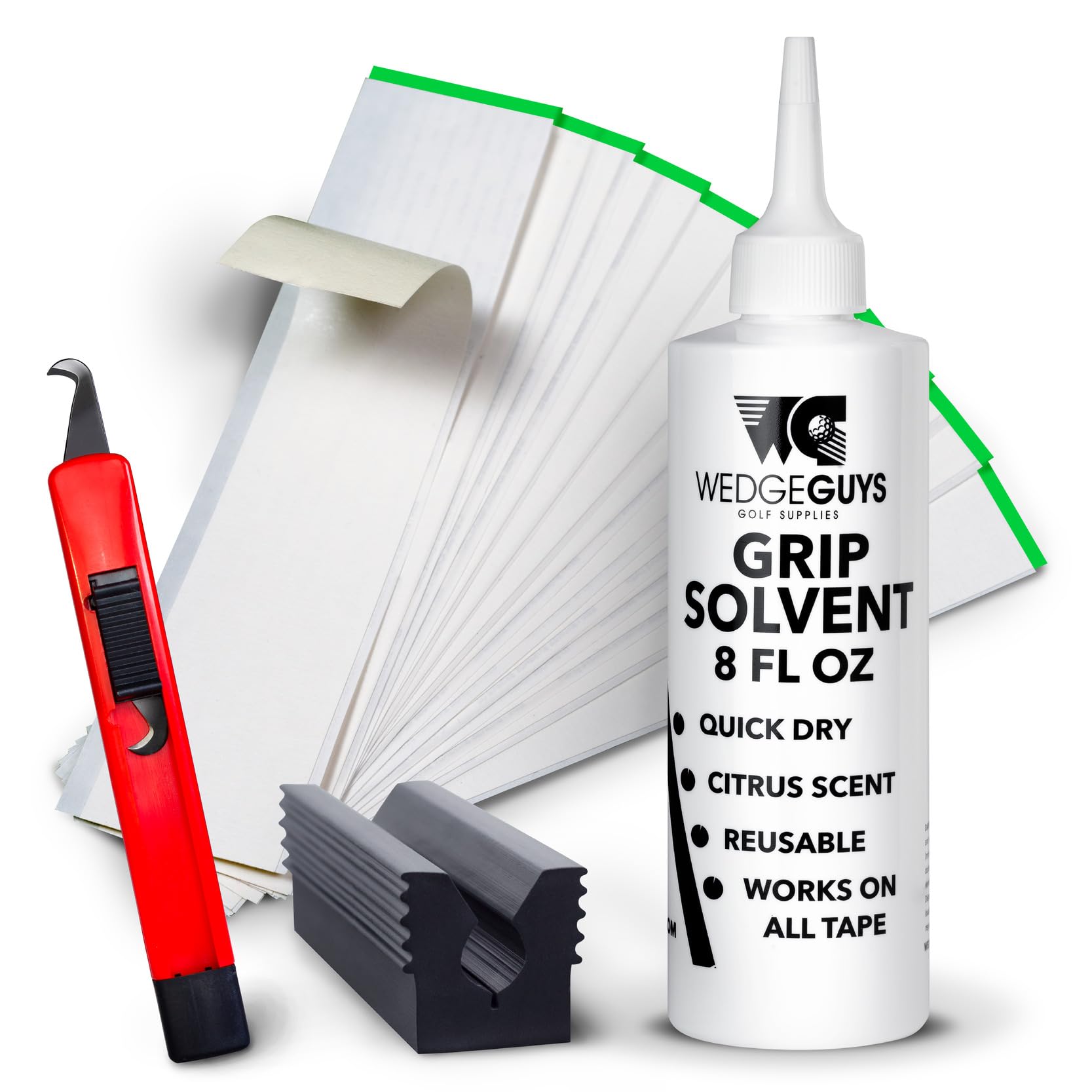 Wedge Guys Golf Grip Kits for Regripping Golf Clubs - Professional Quality - Options Include Hook Blade, 15 or 30 Grip Tape Strips, 5 or 8 oz Grip Solvent & Rubber Vise Clamp