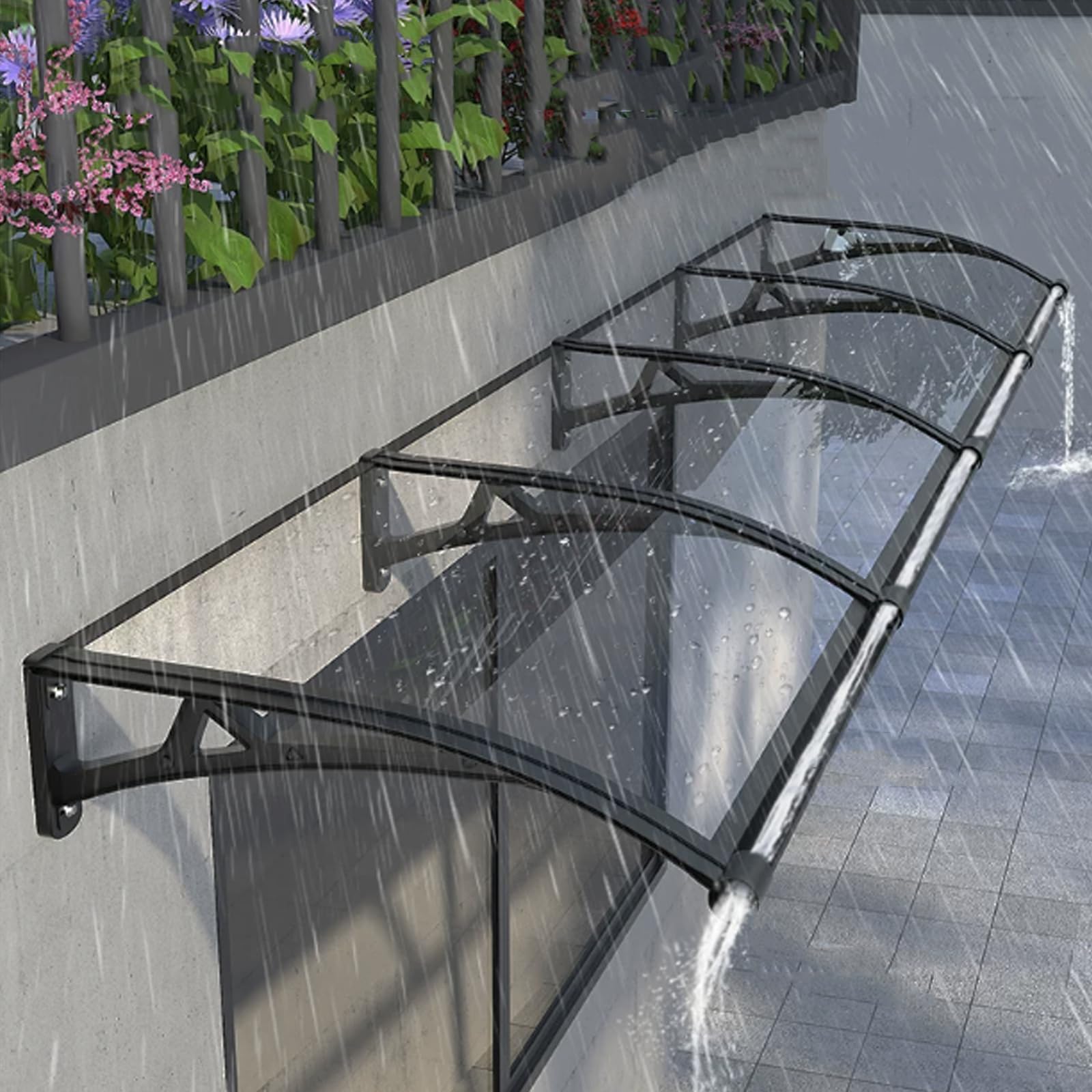 Auvent de terrasse en polycarbonate résistant pour protéger l'entrée de maison en hiver