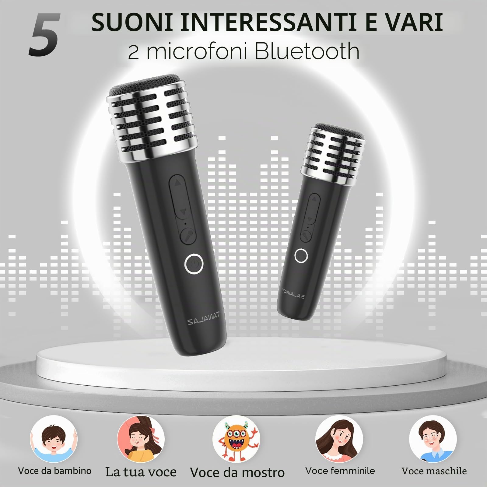 Macchina Karaoke con 2 Microfono Wireless e Base, Aggiornato Cassa Bluetooth con Microfoni, Karaoke Macchina per Bambini con Luci LED ed Effetti Voce, Regalo per 3-12 Anni Bambini Adulti