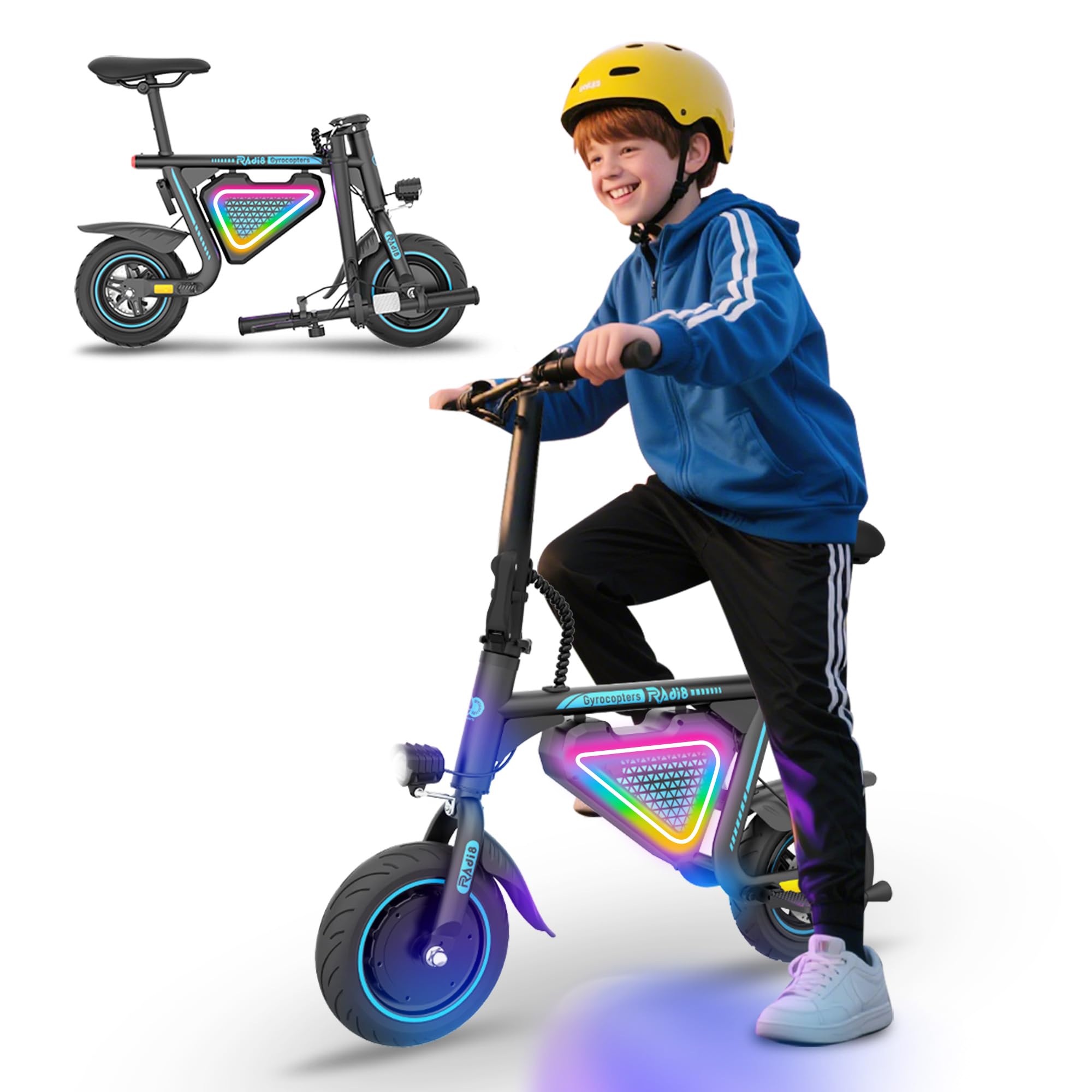 Gyrocopters Radi8 Electric Scooter for Kids & Teens | Moving LED Lights, E Scooter, Anti-Theft GPS Tracker | 250W Motor 10" Tire | Speed Upto 25Km/h Range Upto 20Km | UL2272 Safe