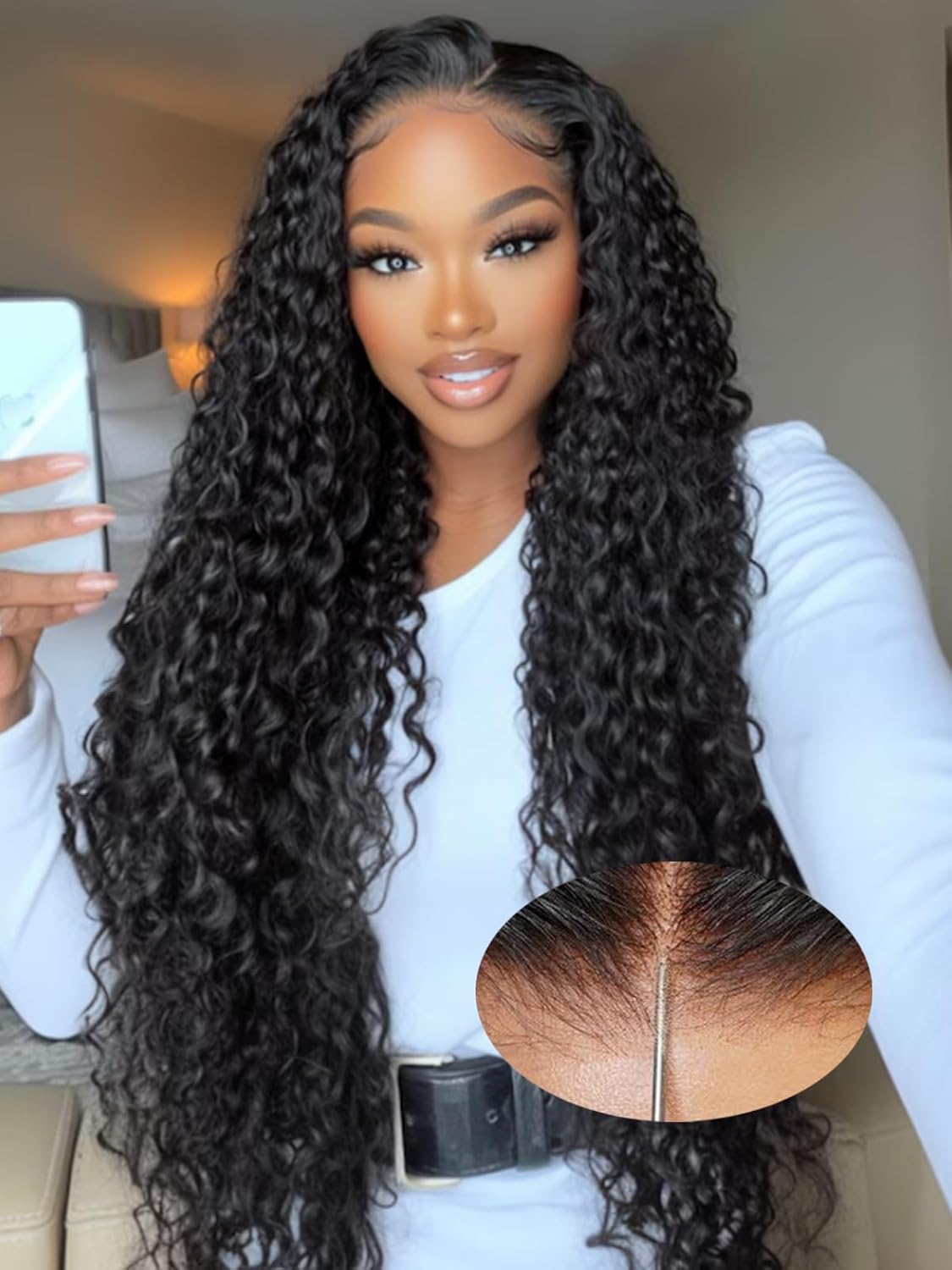 30 Inch 7X5 HD Lace Pre Bleached Knots Glueless Wigs Human Hair Pre Plucked Pre Cut, Wear and Go Water Wave Curly Lace Front Wig with Natural Hairline Baby Hair for Women Natural Black 200% Density