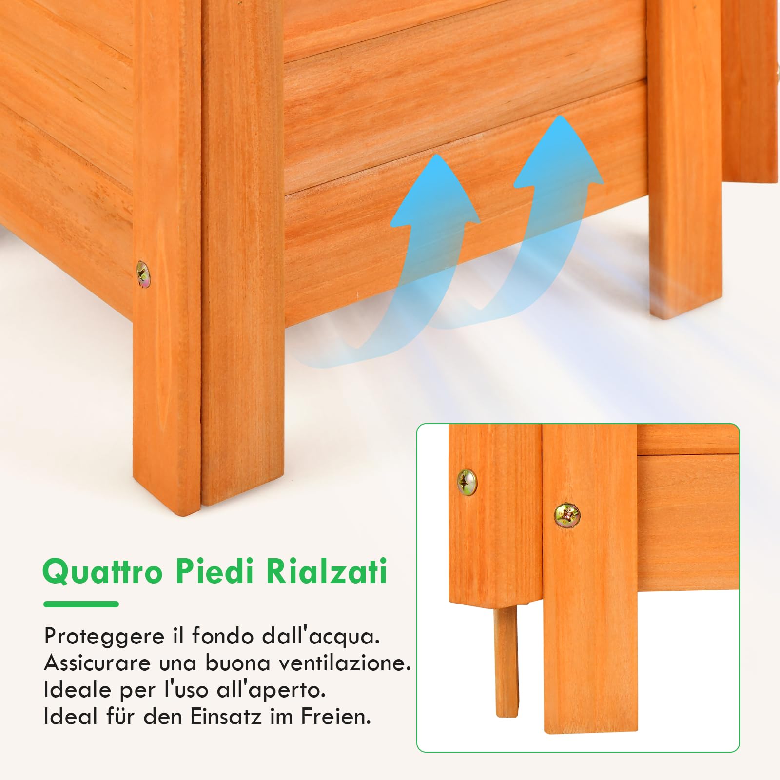 RELAX4LIFE Fioriera da Esterno in Legno, Aiuola Rettangolare con Grigliato e Drenaggio, Porta Piante di Fiori e Rampicanti per Giardino/Balcone/Cortile (Modello 2)