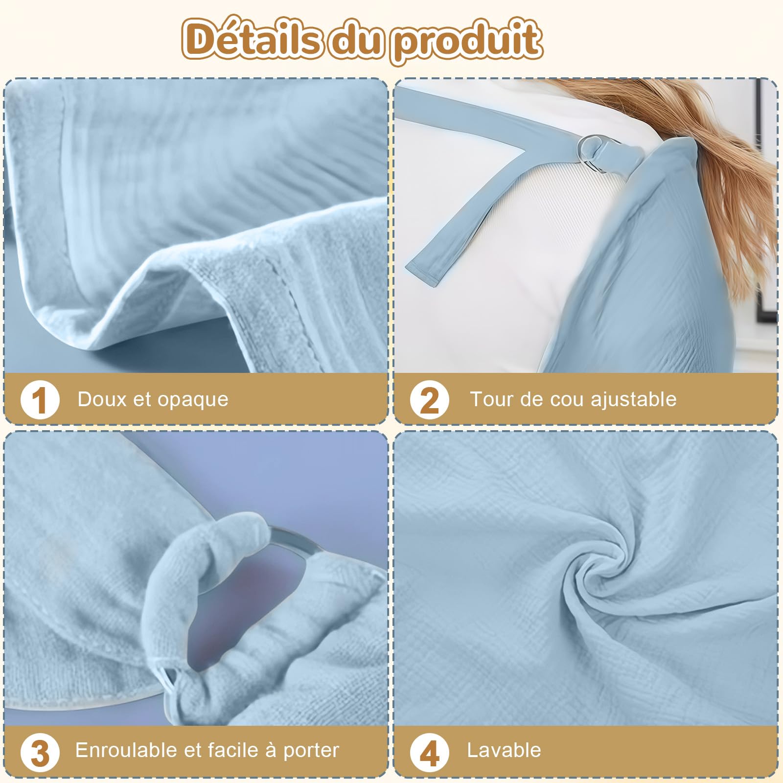 Solivive Tablier Allaitement Bébé, Couverture Respirante en Coton Doux (71x95 cm), Écharpe Ajustable pour Mamans, 4 Couches de Bavoirs Mousseline + 2 Couches Coton Doux (bleu clair)