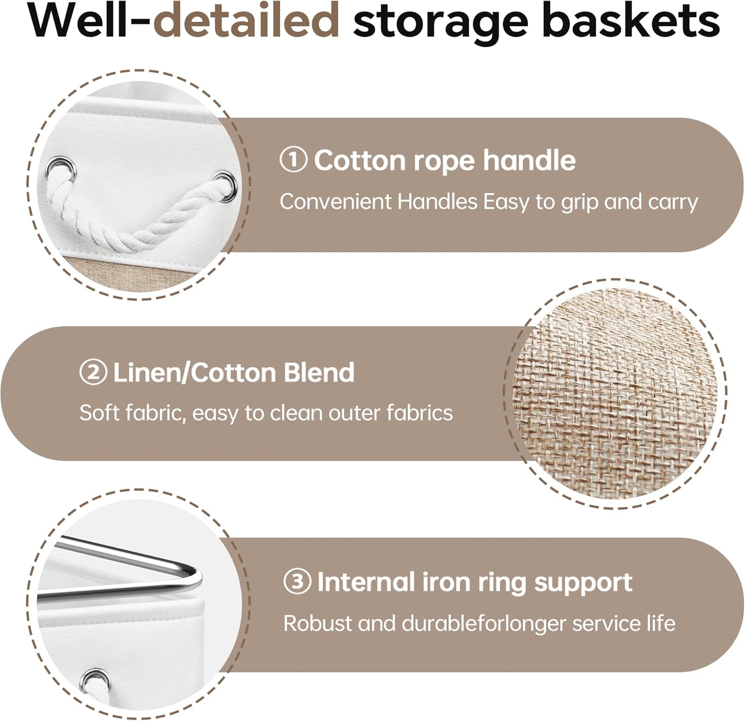 ECDYQXVU 13x13 Inch Cube Storage Bins with Reinforced Bottom Cardboard, 6 Pack Large Foldable Fabric Storage Cubes with Handles for Shelf, Closet, Laundry Organization (White&Khaki)