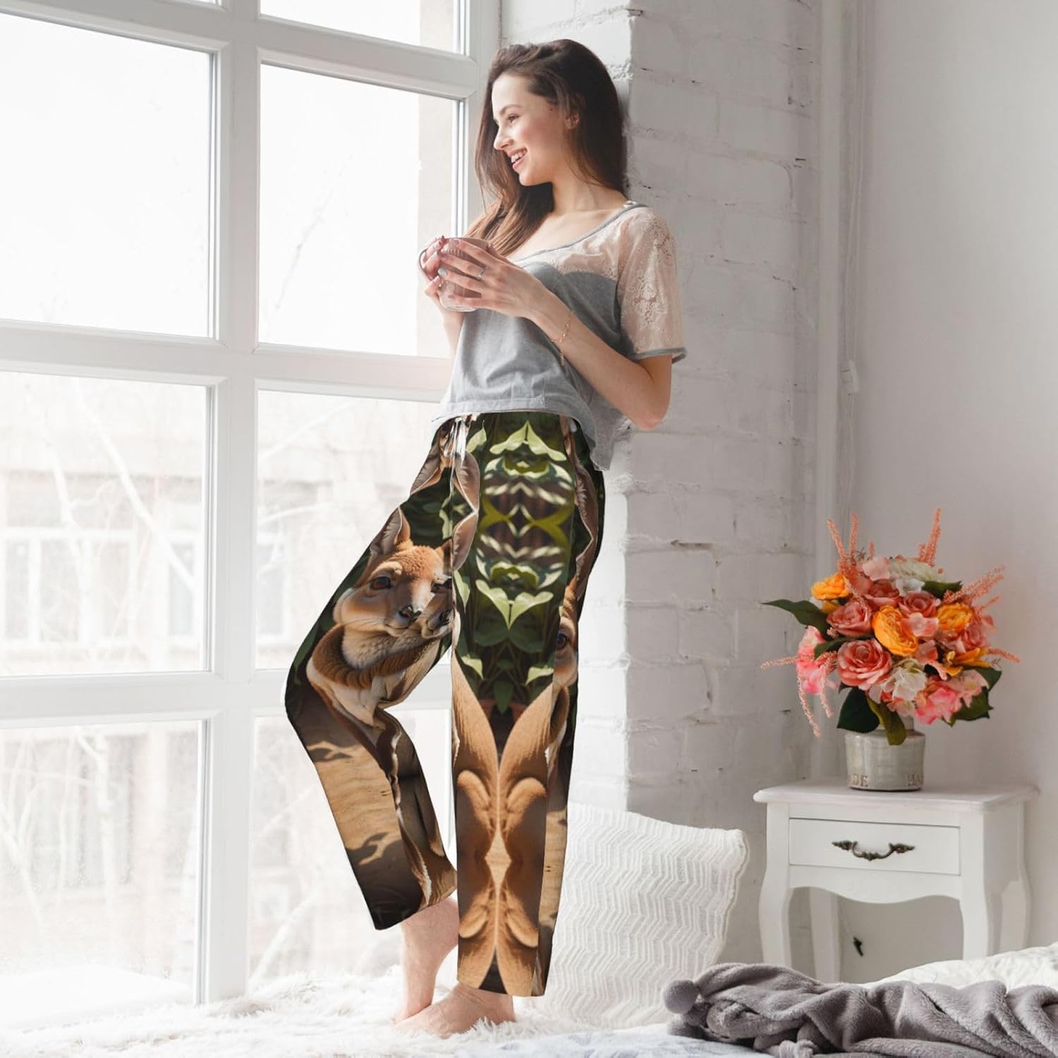 Funny For Kangaroo Zoo Print Women'S Flannel Pajama Pants,Soft Warm Pajama Bottoms,Perfect For Holiday Lounging