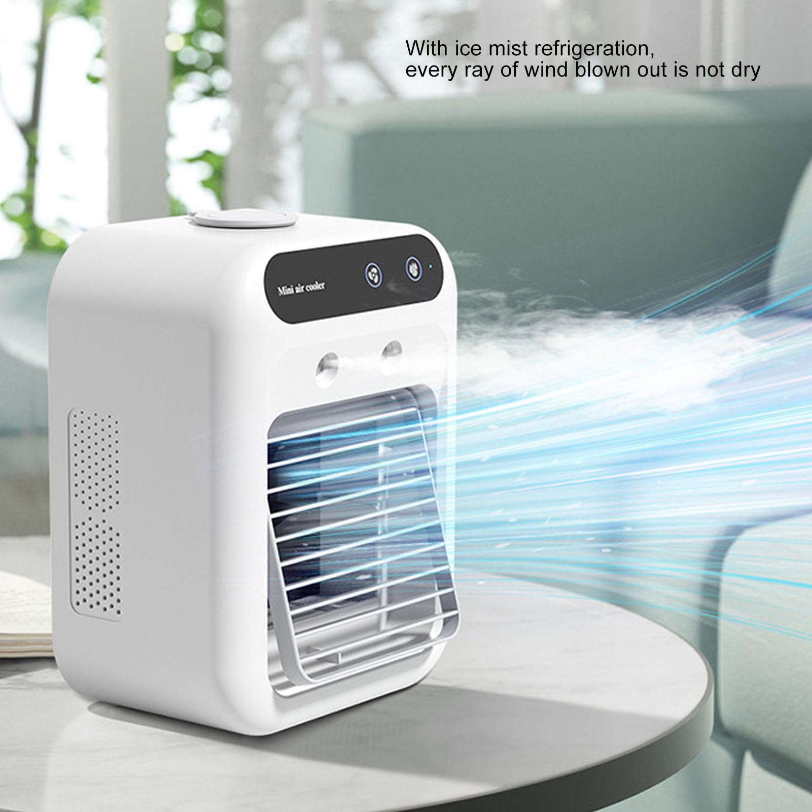 Sorandy Tragbare Klimaanlage, Tragbarer ABS-Luftkühler mit 500-ml-Wassertank, Langanhaltender Sprühnebel, Kompakter Kleiner Klimaanlagenventilator für Zimmer, Büro, Camping, Auto