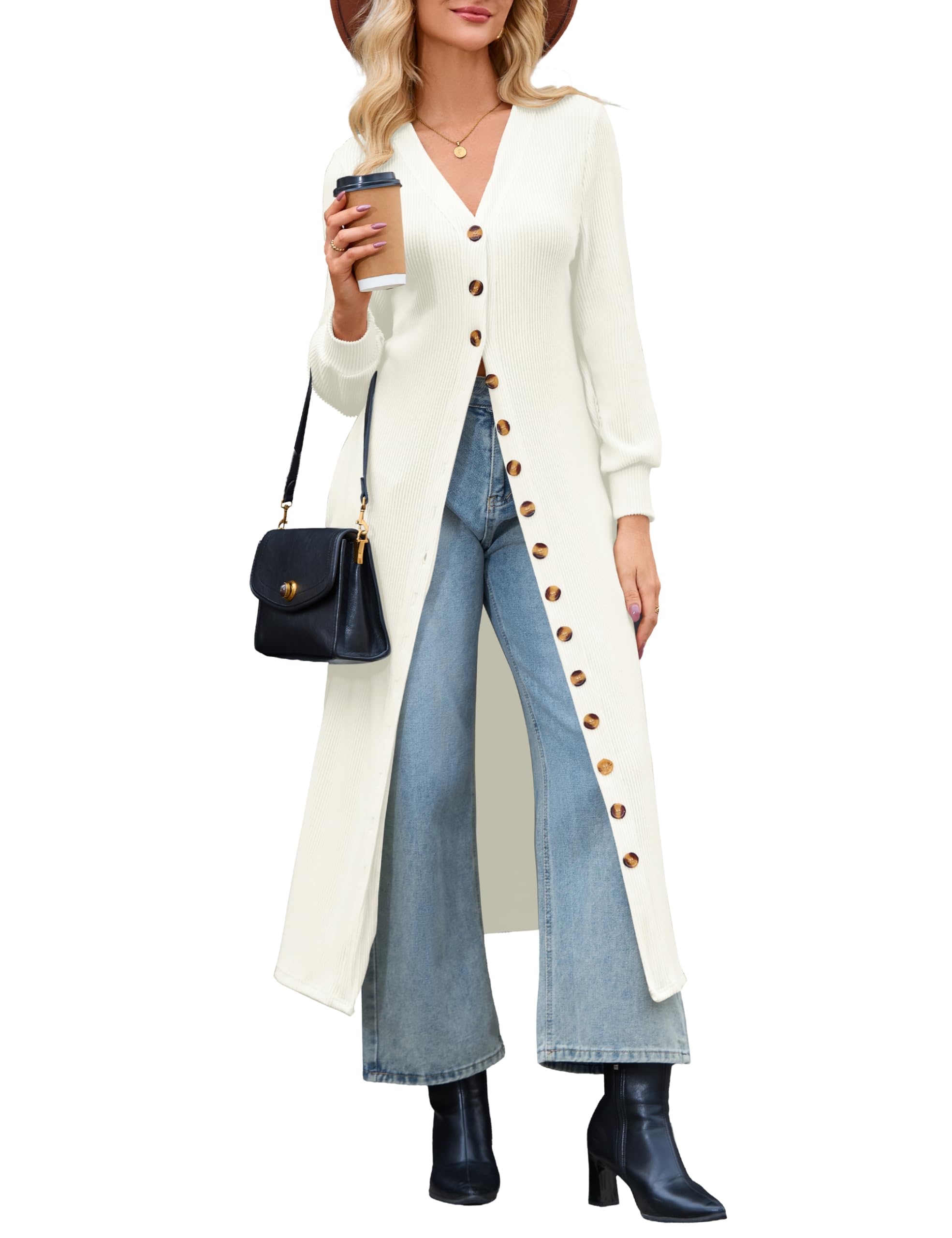 makabo Women's Long Button Up Cardigans Lightweight, V Neck Knit Sweaters with Pockets Trendy Outfits for Business Casual-picture-38