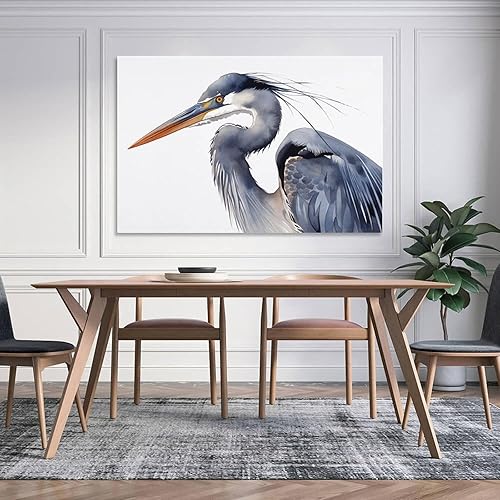 Miniatura 5 de KLower Póster decorativo de pared con estampado de garza azul con estampado de garza azul, arte de pared costero, arte de pared de casa de playa,