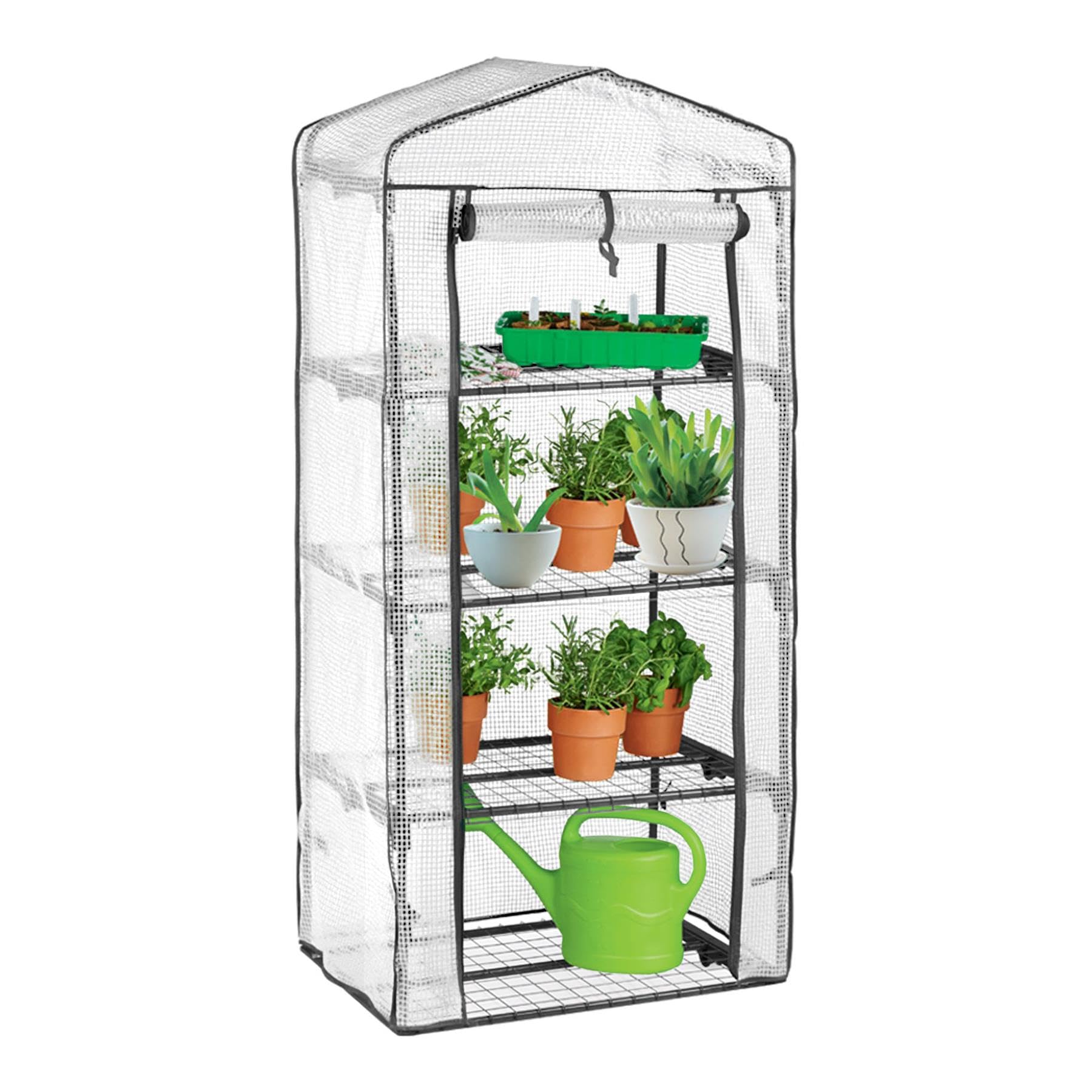 Harbour Housewares 4 Tier Mini Green House - 3x6ft -Compact Greenhouse with 4 Shelves & Roll Up Zip Panel Door Garden Plant House Polytunnel for Vegetables, Flowers, Herbs