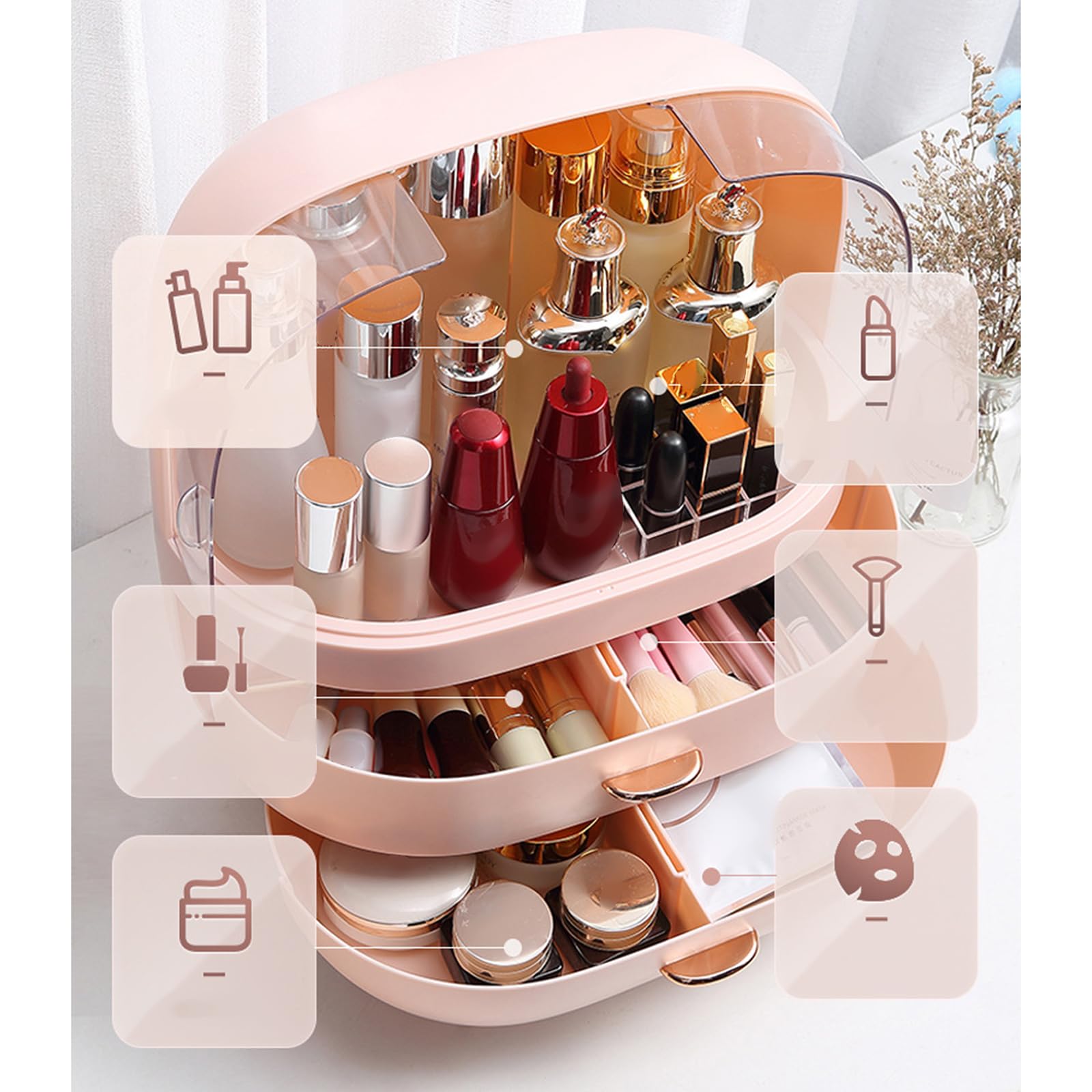 Caja de Almacenamiento para cosméticos y Accesorios Cajón de Maquillaje de Gran Capacidad Contenedor de joyería Impermeable con cajones Caja de Almacenamiento de cosméticos