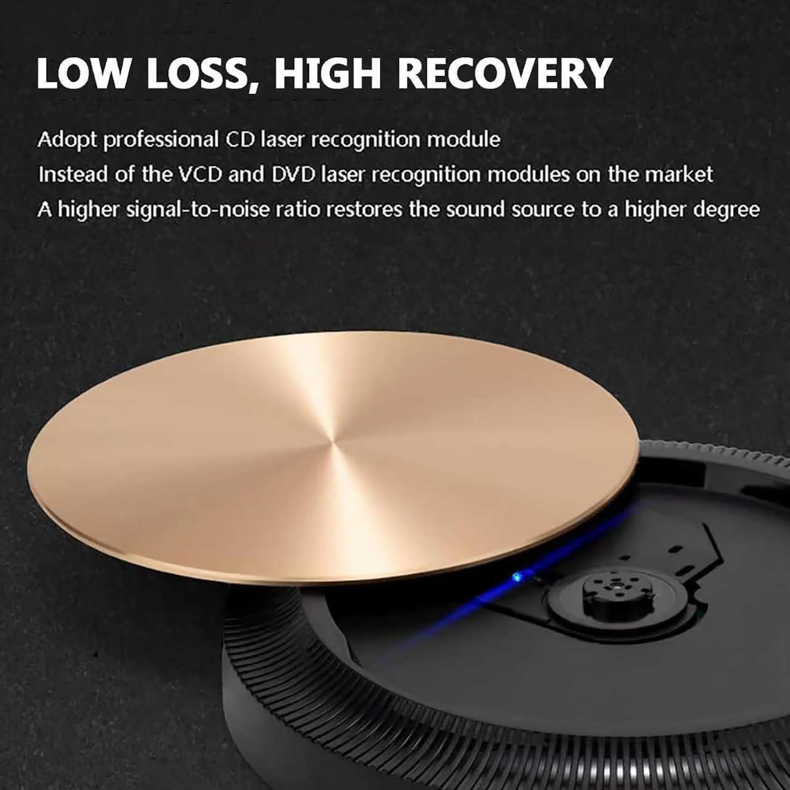 Lettore CD portatile, con display OLED, supporta uscita ad alta fedeltà da 3,5 mm, CD-R, CD-DA, CD-RW, HDCD, portata Bluetooth da 8 a 10 metri, per auto, casa, ufficio