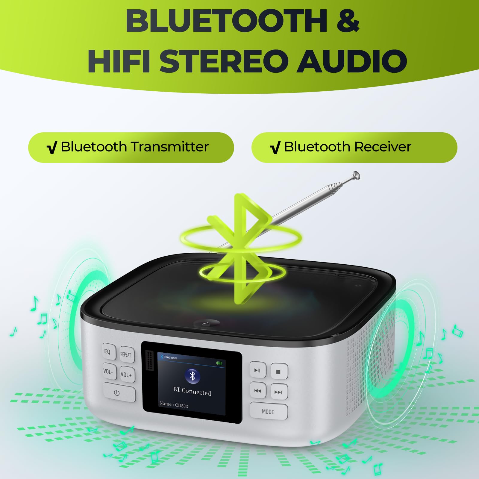 [2026 New] ARAFUNA Lecteur CD Portable pour la Maison, Boombox Rechargeable, Lecteur CD Bluetooth avec Haut-parleurs, Petit Lecteur Radio CD, écran LED Couleur, télécommande, Compatible FM/USB/AUX
