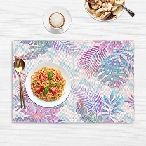 Miniatura 6 de Juego de 4 manteles individuales con diseño de palmera divertida, lavables, impermeables, para fiestas, hogar, comedor, decoración de mesa de 18 x