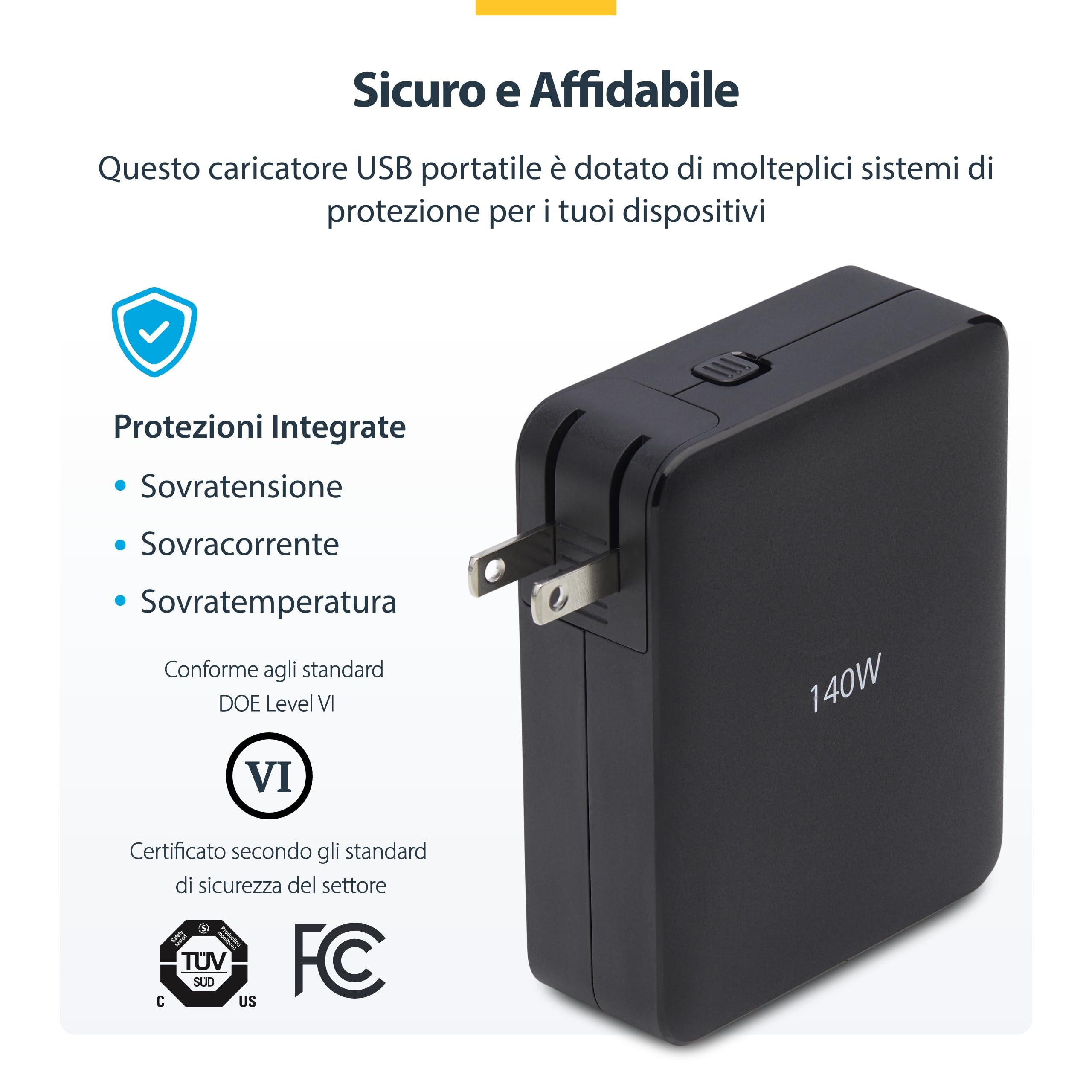 StarTech Caricatore USB-C da Parete 140W GaN, 3x USB-C e 1x USB-A, PD 3.1 | Supporta Inspiron, Alimentatore da Viaggio Compatto