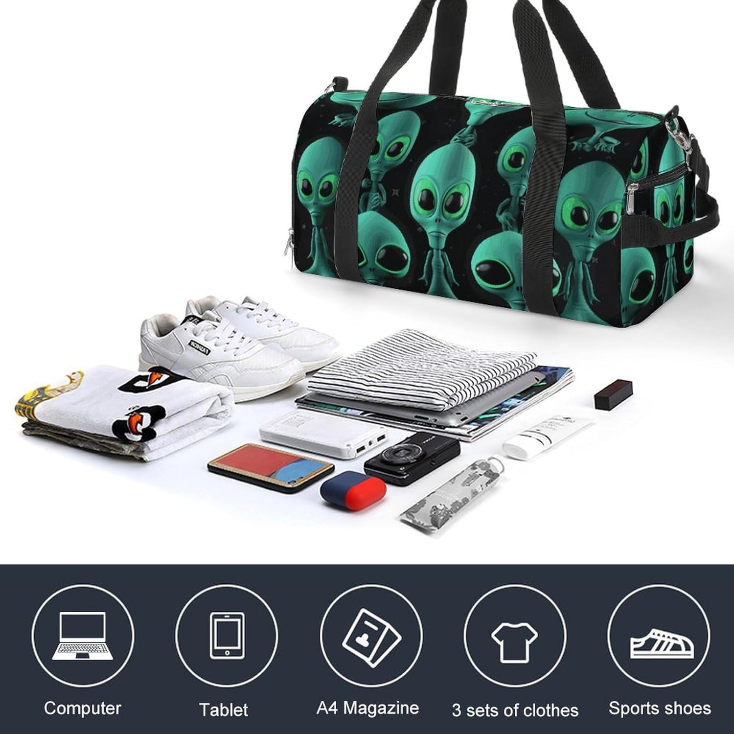 Aliens Barrel Gym Bags for Men And Women, Duffle Bag for Travel Sports Bag Camping Weekend Carry on Overnight Duffel Bag with Shoulder Strap
