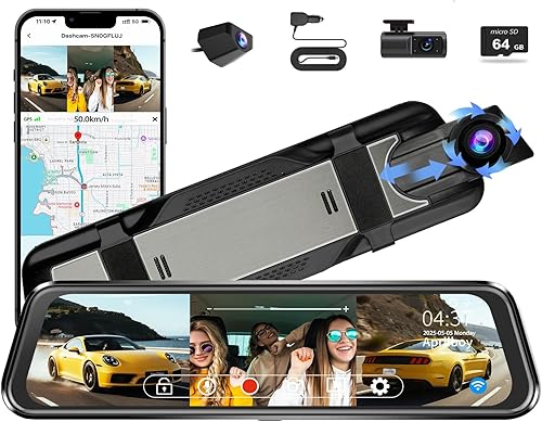 Miniatura 9 de Cámara de salpicadero de espejo, espejo retrovisor de doble canal de 10 pulgadas para automóviles, frontal 4K + trasero 2.5K con WiFi de 5.8 GHz,