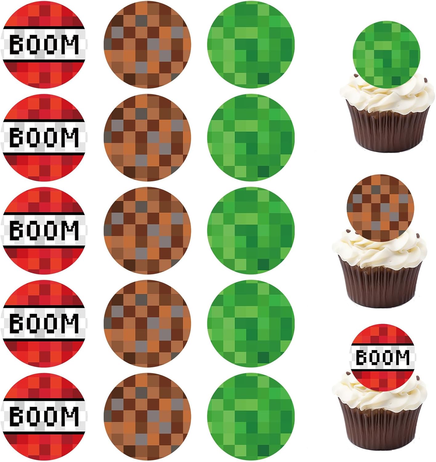 Amazon.com: 15pcs Edible Pixel Cake Toppers, 2in/5cm Round Edible Pixel ...