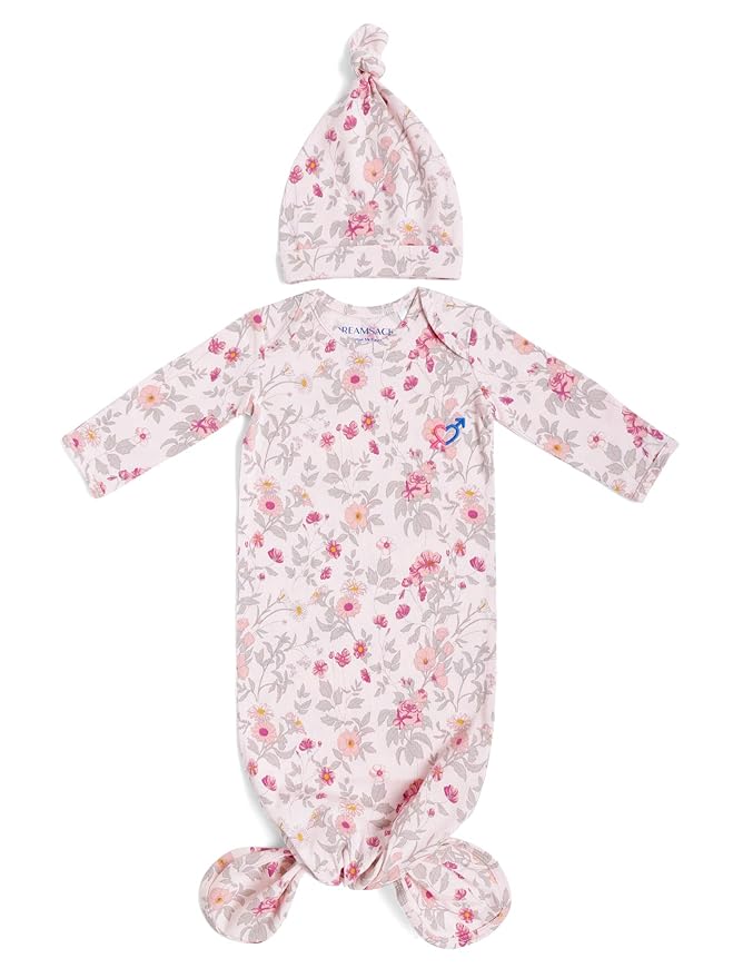 haus & kinder Dreamsack Cotton Snug Knit Gown | Soft and Strechy | Newborn Wearable Sleeper Gown | with 1 Hat | 0-3 Months | Pink Floral