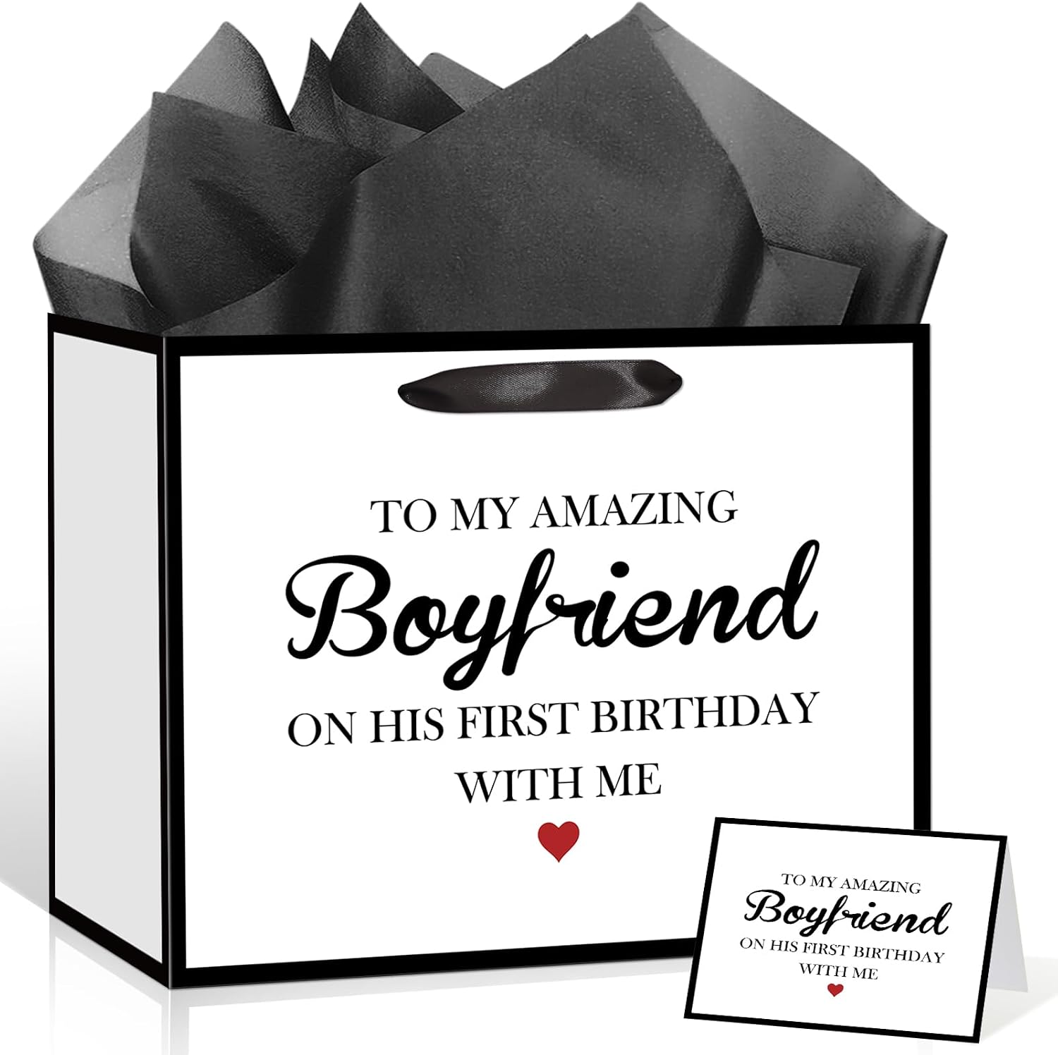 Boyfriend First Birthday Gift Bag Funny First Lover Birthday Gift Bags for Him To My Boyfriend First Birthday with Wrapping Paper and Card Romantic Birthday Party Favors Supplies Milestone First Boyfriend Birthday Gift Wrap Couple Men
