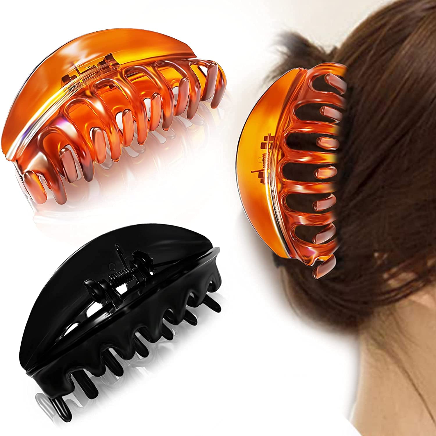HKD Sales Hair Accessories For Women Stylish 2 Piece Hair Clips For Women Jumbo Size Clutcher For Hair Juda Clips Hair Clips For Daily Use Korean Hair Clips Butterfly Clips Black And Brown Combo Of 2