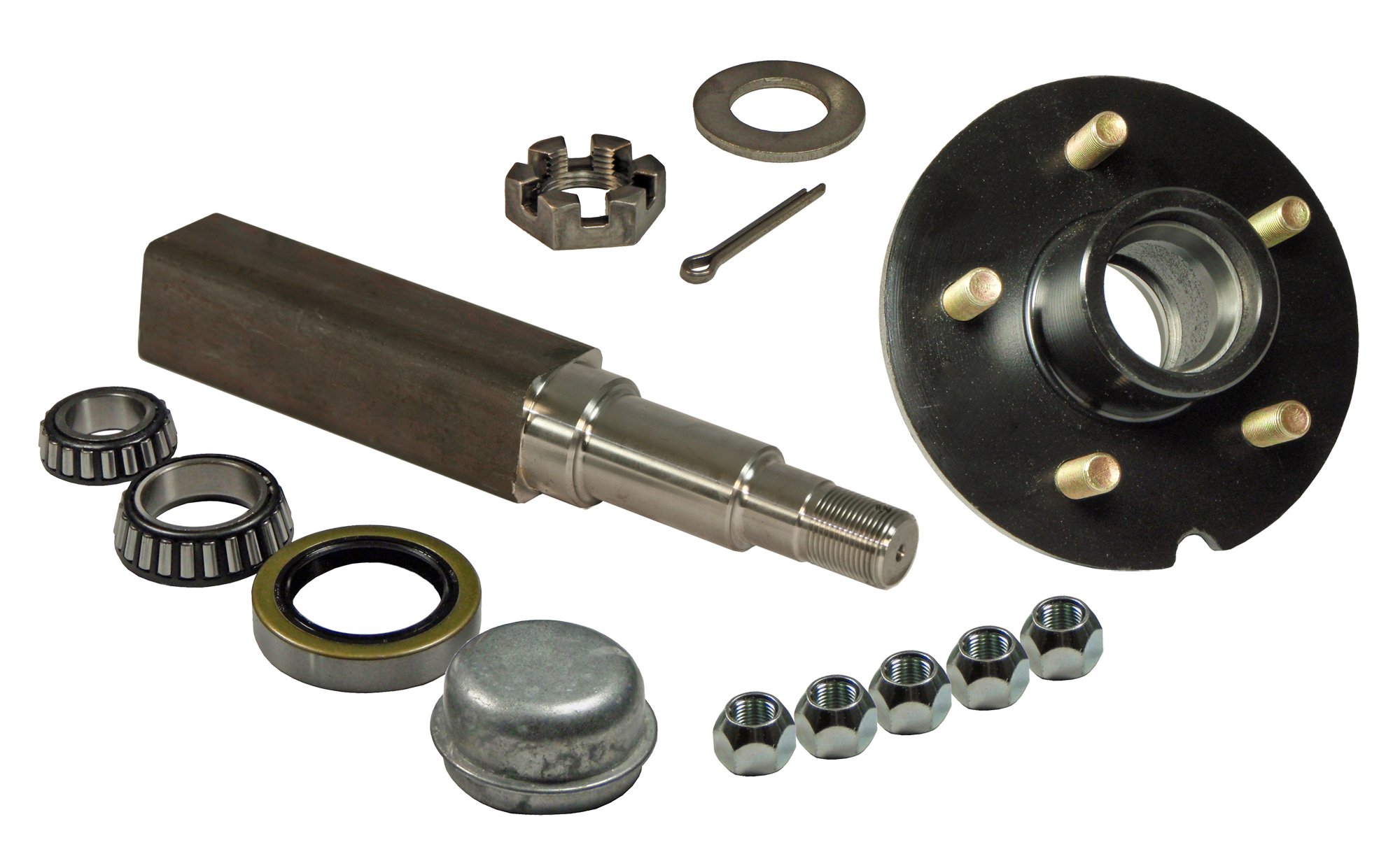 Single - 5-Bolt On 4-1/2 Inch Hub Assembly (SQ-3500545) Includes (1) Square Stock 1-3/8 Inch to 1-1/16 Inch Tapered Spindle & Bearings