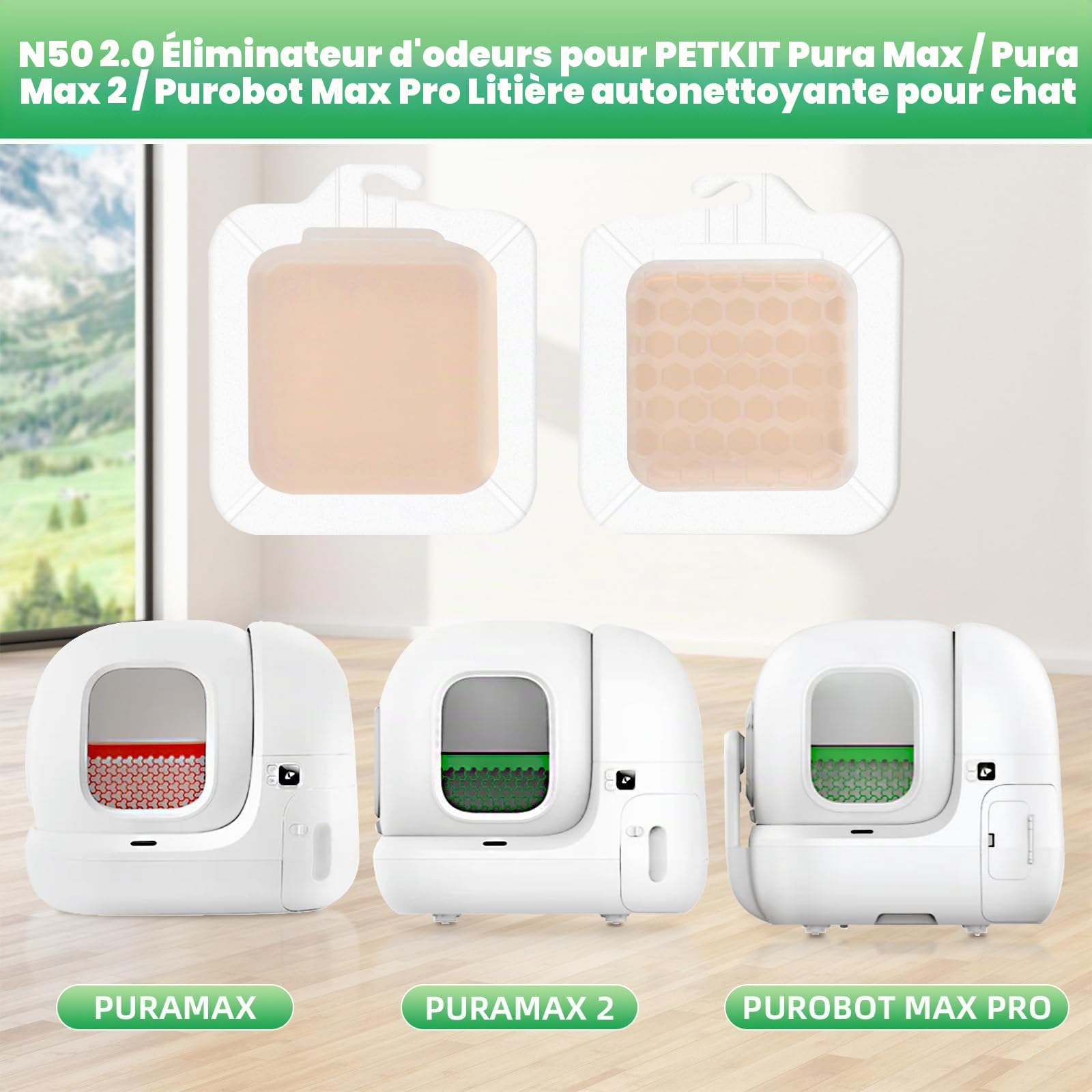 Lot de 6 désodorisants N50 2.0 pour litière autonettoyante PETKIT Pura Max 2 Pro - Désodorisant contre les odeurs tenaces d'animaux