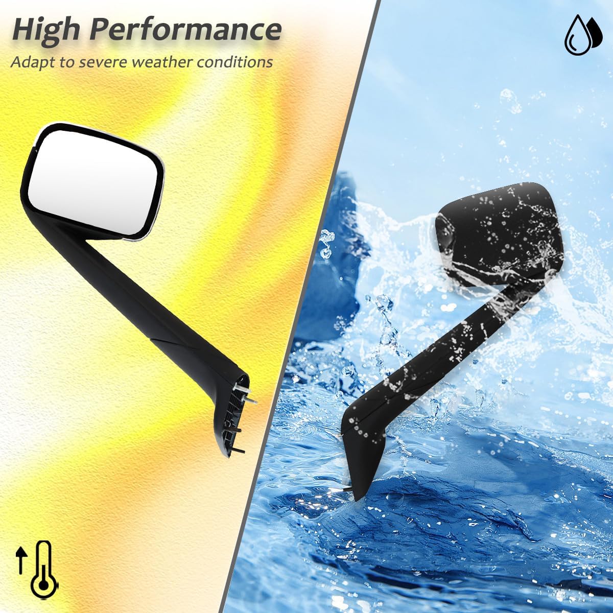 Hood Mirror for FREIGHTLINER CASCADIA, Heated Hood Mirror Assembly for FREIGHTLINER CASCADIA 2018+ (Painting (Black), Left)