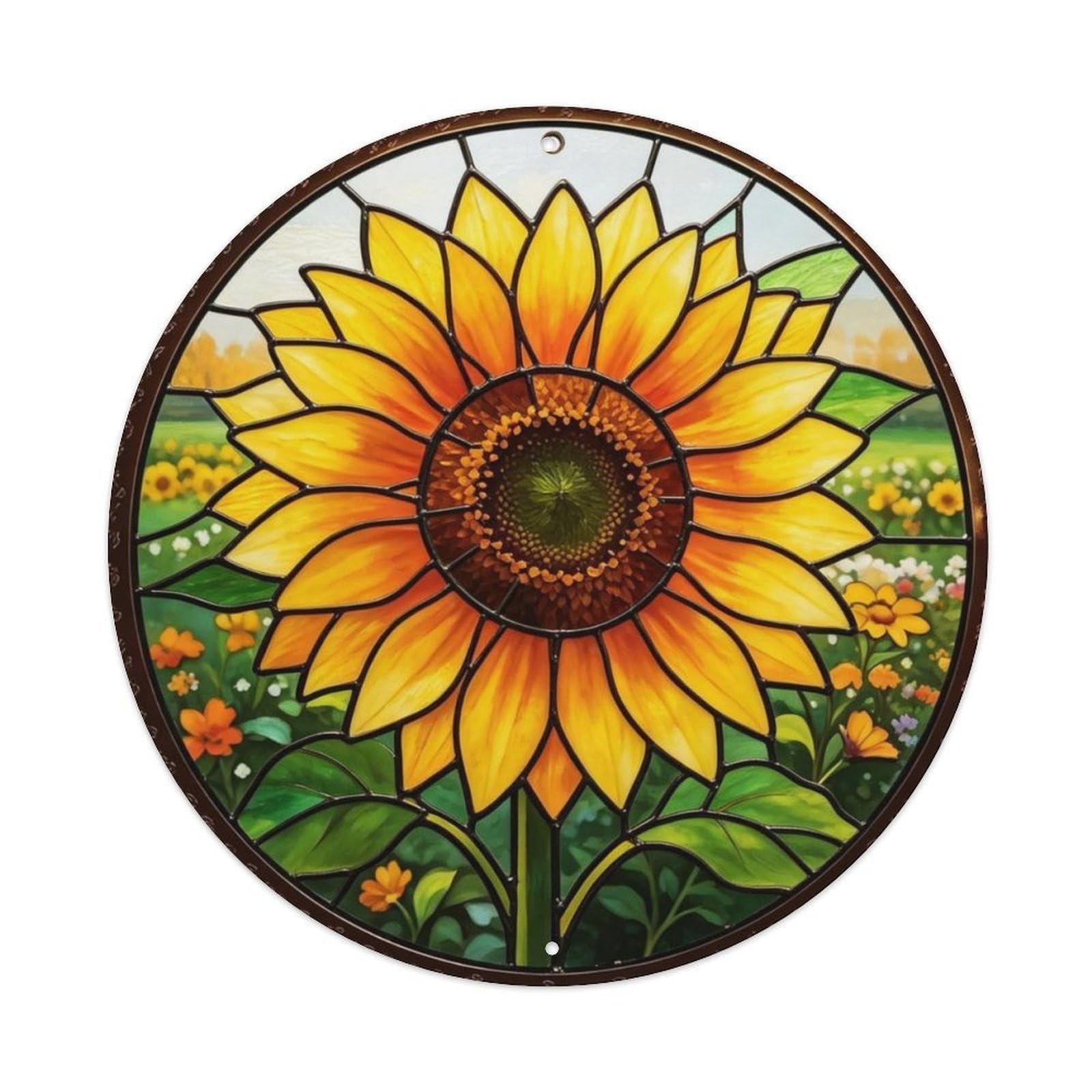 Stained Glass Country Sunflower Metal Tin Sign Plaque
