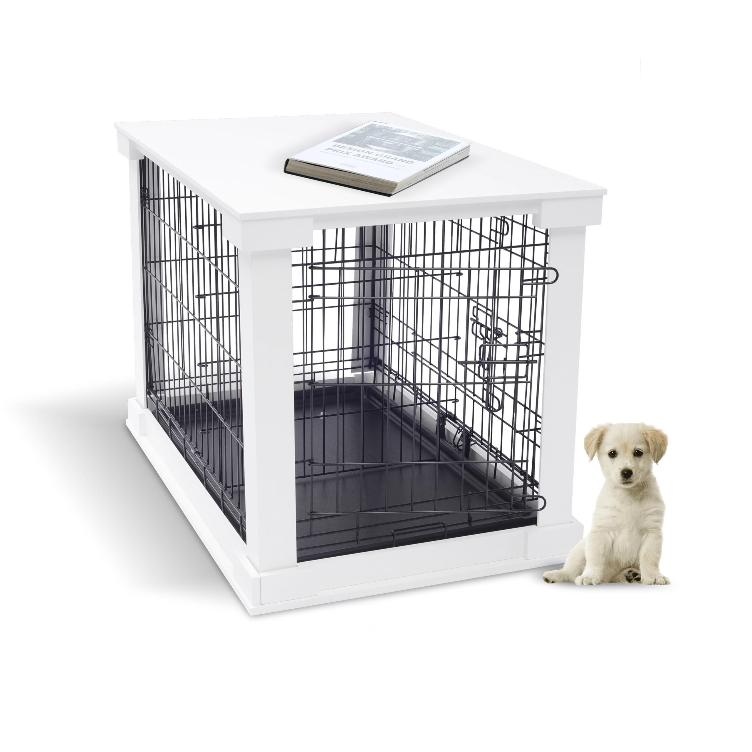 Zoovilla Large Slide Aside Dog Crate and End Table Furniture Indoor Use, Dog Kennel with Sturdy Wooden Material with Sliding Door, Decorative Wooden