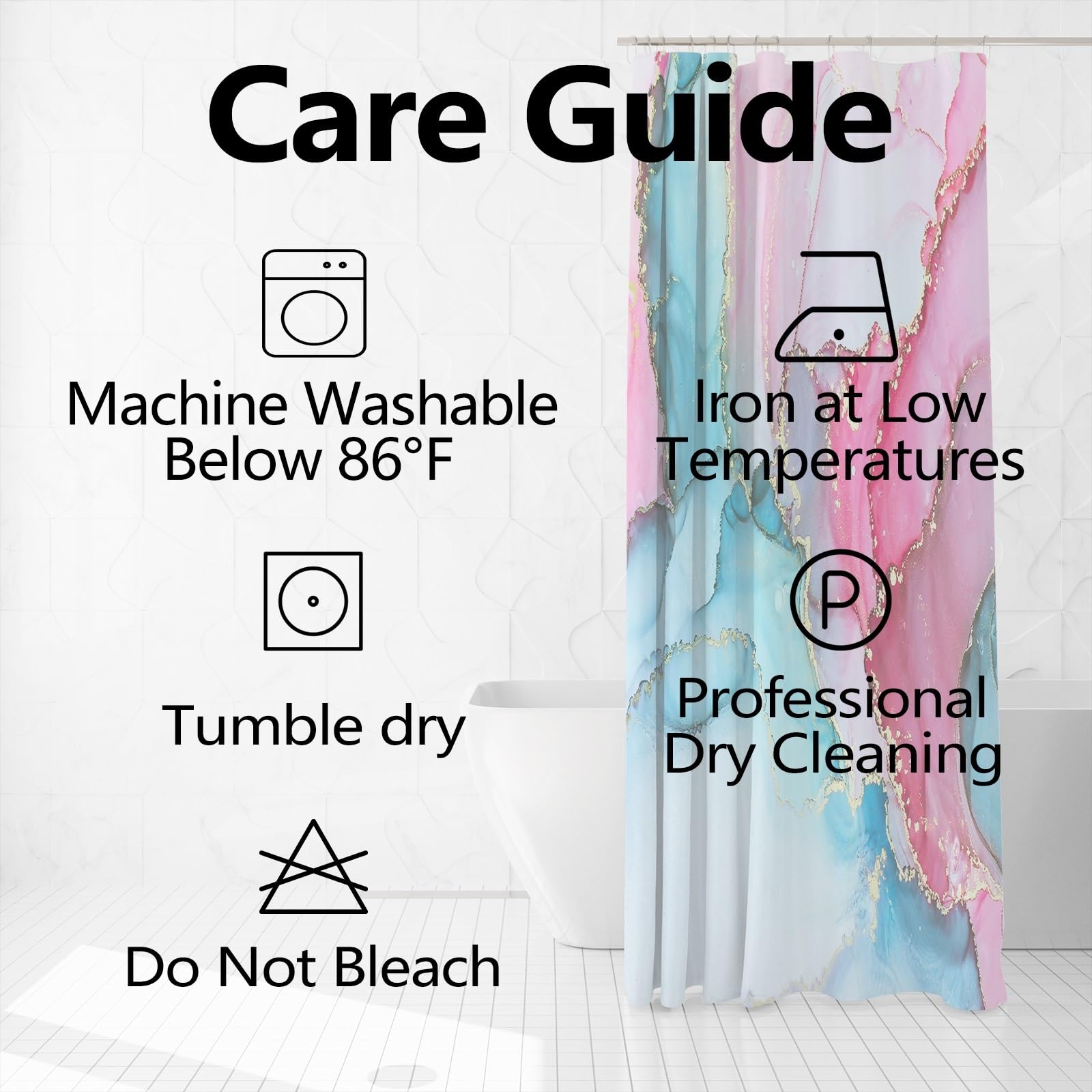 Pink Blue Marble Shower Curtain - Waterproof Fabric, 72x72 Inches, Abstract Ink Art Design With Hooks - View #14