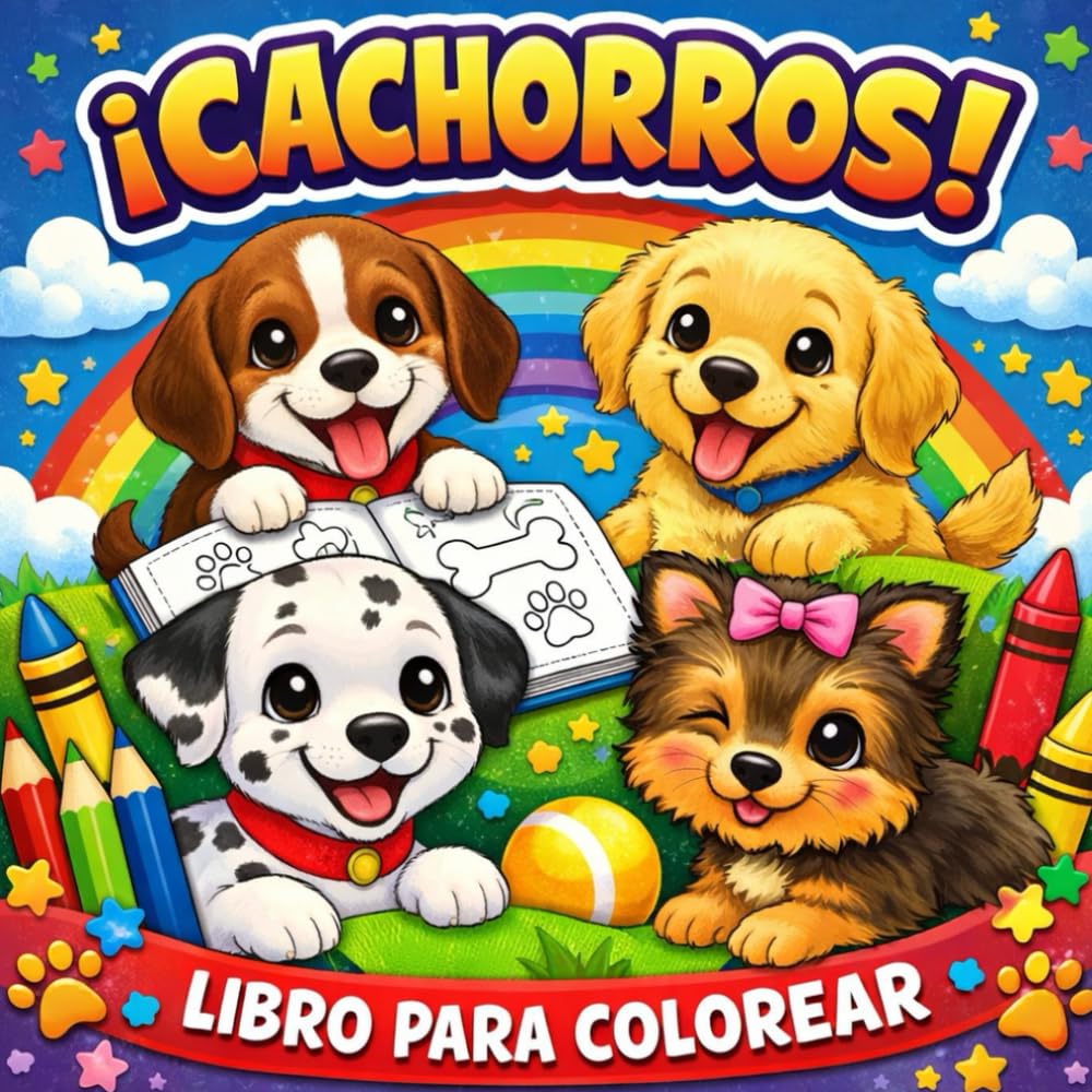 CACHORROS FELICES. Sweet puppies. Libro de colorear para niños.: Diferentes perros y cachorros adorables, jugando y divertiendose. (Libros lúdicos de entretenimiento infantil)