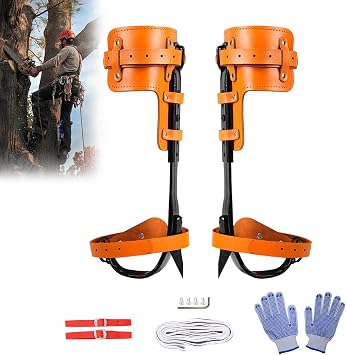 Tree Climbing Spikes, Leather, Extra-Large, with Protective Belt, Rope, Foot Belts and Gloves