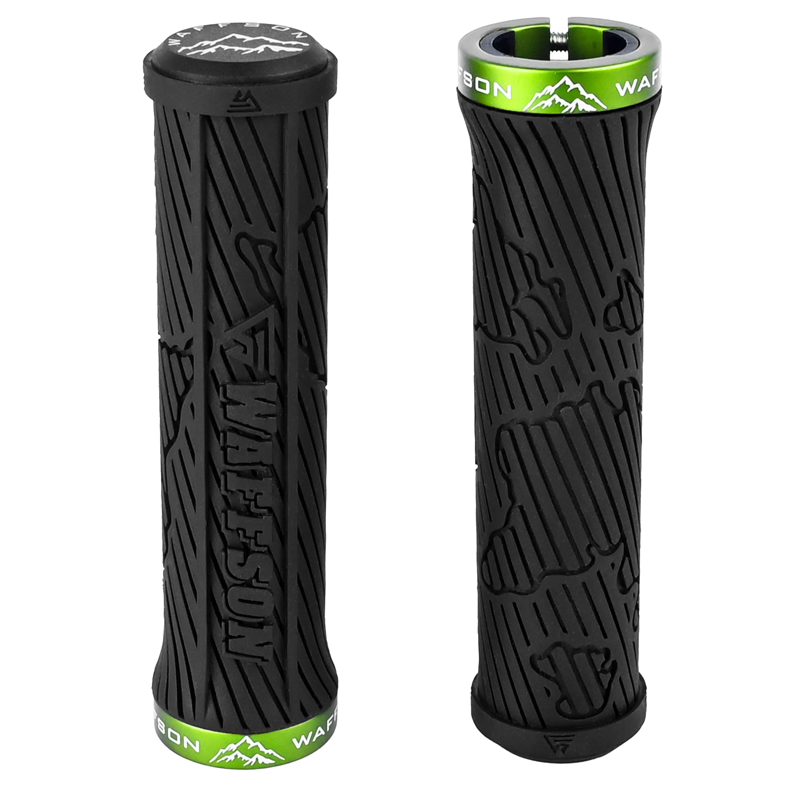 WFS World Map MTB Lock-on Grips - Single Clamp Ergonomic Anti-Slip Mountain Bike Handlebar Grips - Comfort Vibration Dampening for Trail, Enduro, Downhill - Black x Green