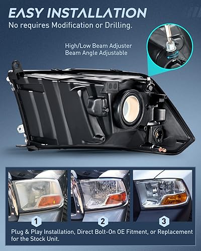 Miniatura 3 de Nilight Conjunto de faros delanteros para Dodge Ram 1500 2500 3500 2010 2011 2012 modelo de doble haz, repuesto original (no para modelo de haz