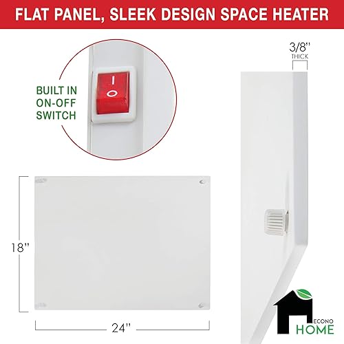 Miniatura 6 de EconoHome Panel de calentador de espacio para montaje en pared, calentador de convección a prueba de salpicaduras de 250 vatios con termostato,