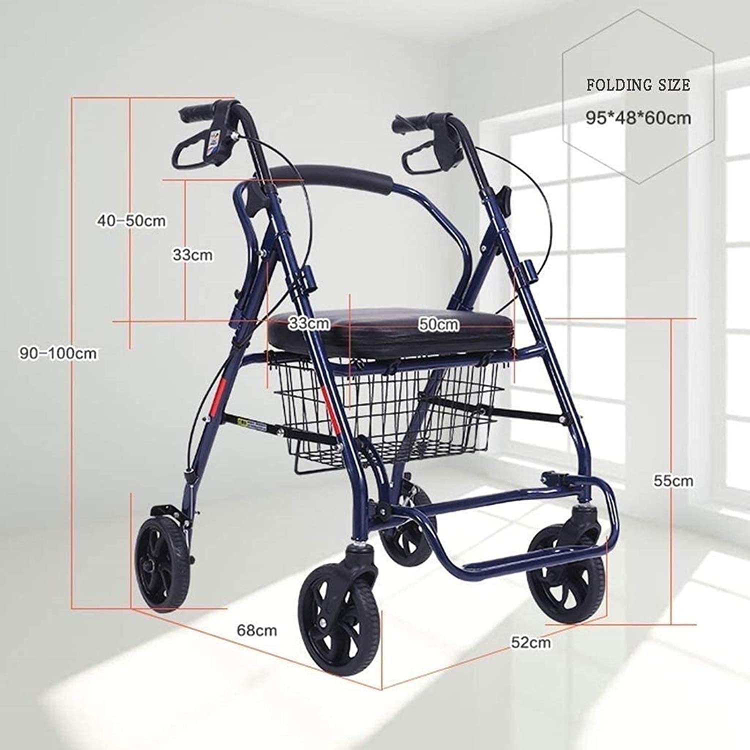 Rollator Walker Walking Frame Standardowy chodzik Rollator Roller Walker dla osób starszych - aluminiowy składany chodzik, pomoc w chodzeniu z regulacją wysokości needed