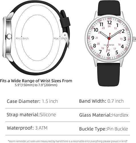 Miniatura 2 de Reloj de enfermera para mujer, resistente al agua, analógico, de silicona, con segundero, reloj de enfermería