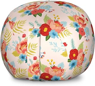 Ambesonne Botanic Storage Toy Bag Chair, Pastel Flower Buds Meadow Bouquets Peony Poppy Daffodil Blossoms Spring Pattern, Stuffed Animal Organizer Washable Bag, Large Size, Multicolor