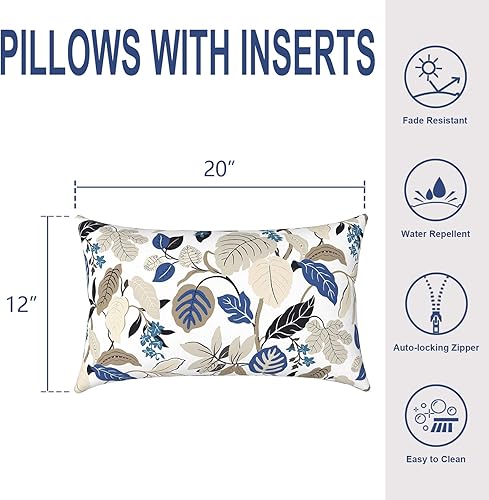 Miniatura 2 de Almohadas lumbares para exteriores, repelentes al agua, 12 x 20 pulgadas, almohadas para exteriores con inserto para jardín doméstico, paquete de 2,